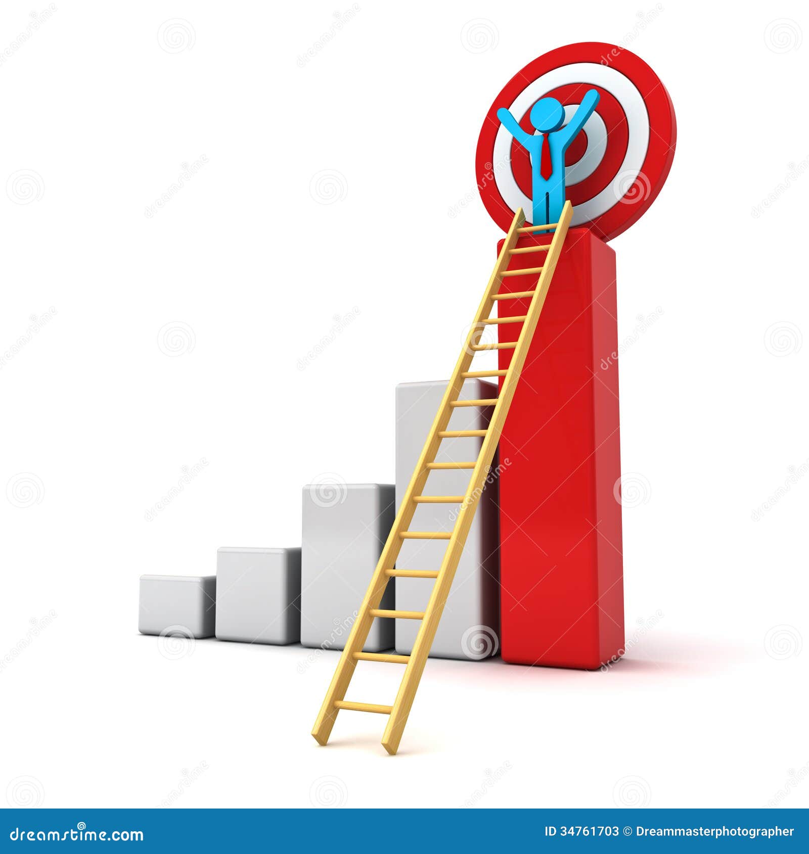  business red bar graph with wood ladder and target behind over white