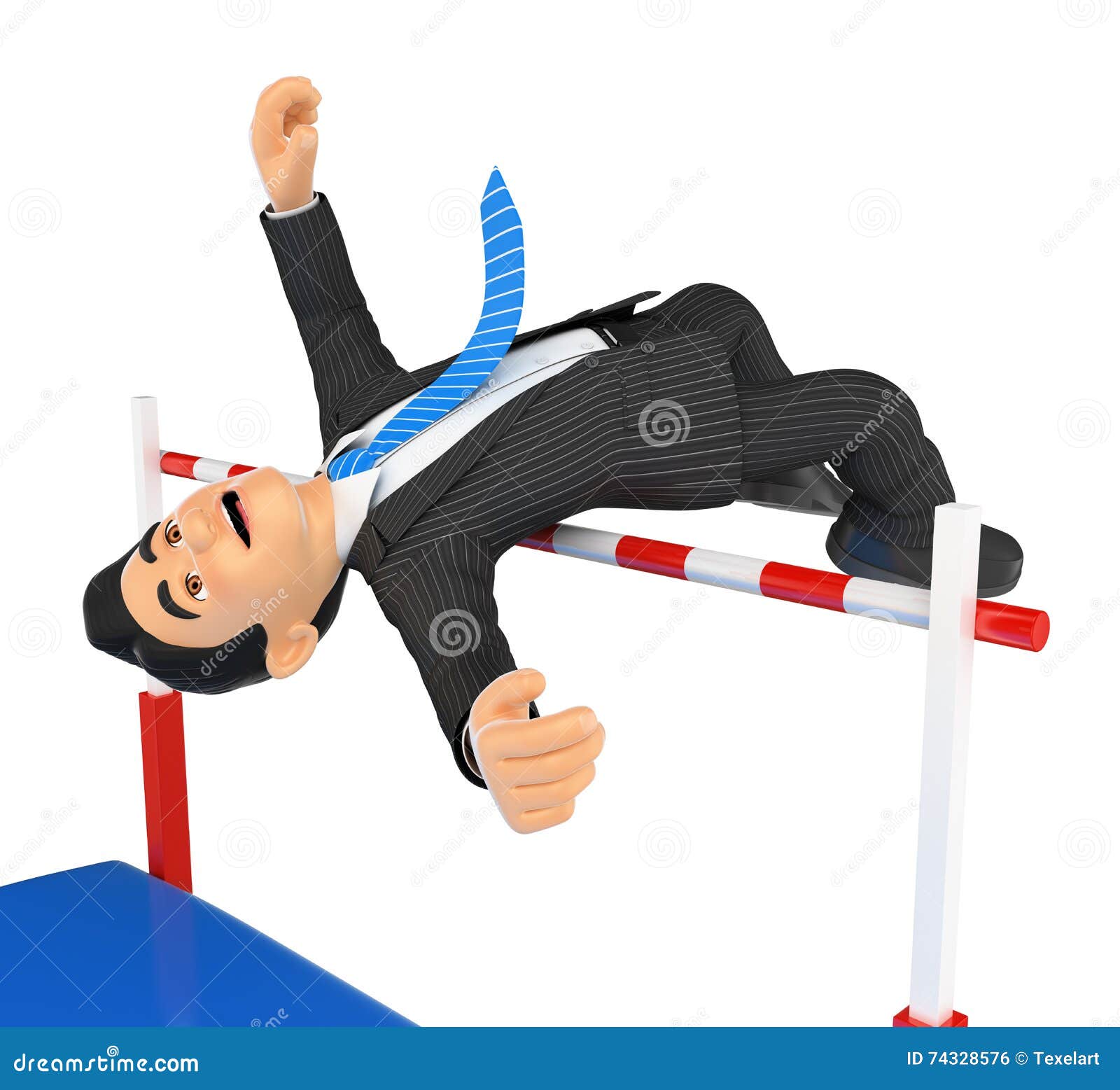 3d businessman competing in high jump. overcoming