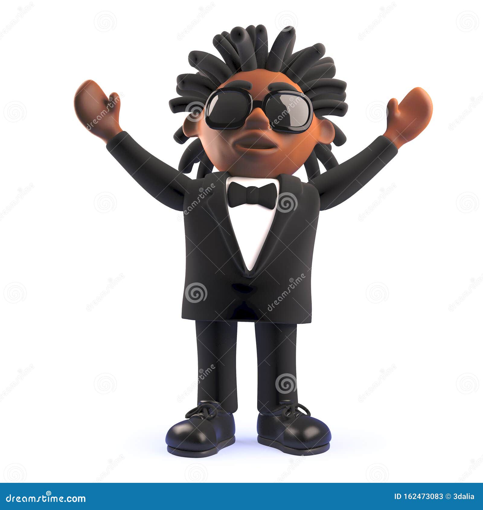 3d cartoon black african american singer entertainer with arms held high, 3d 