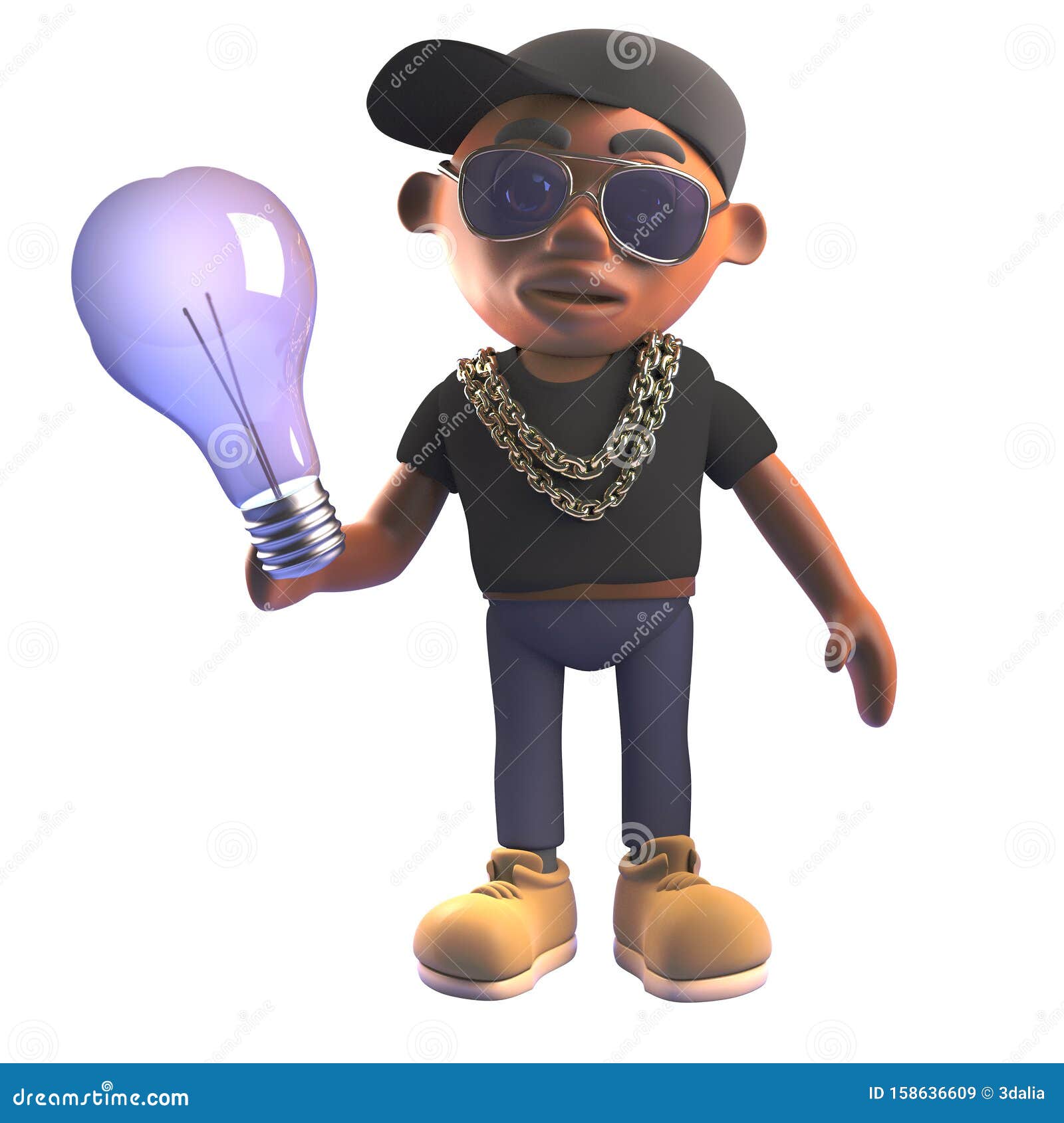 3d Cartoon Black Hiphop Rapper in Baseball Cap Holding an Incandescent  Lightbulb, 3d Illustration Stock Illustration - Illustration of cool,  musician: 158636609