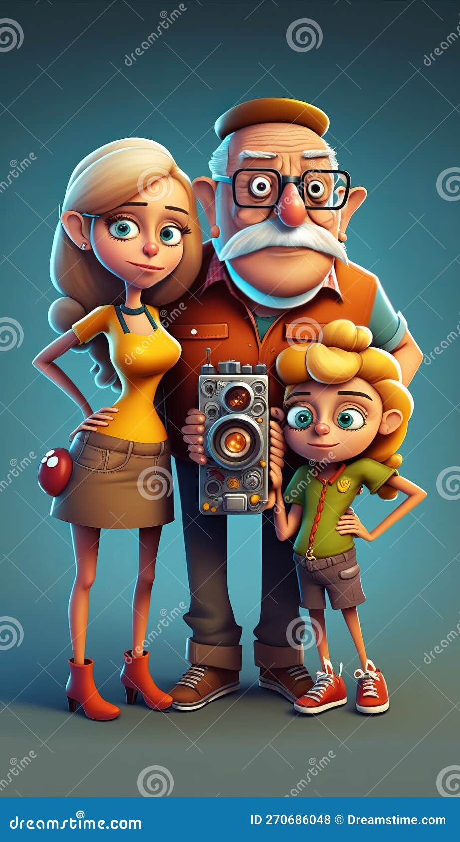 3D Cartoon Colorful Crazy Family. AI generative. Stock Photo