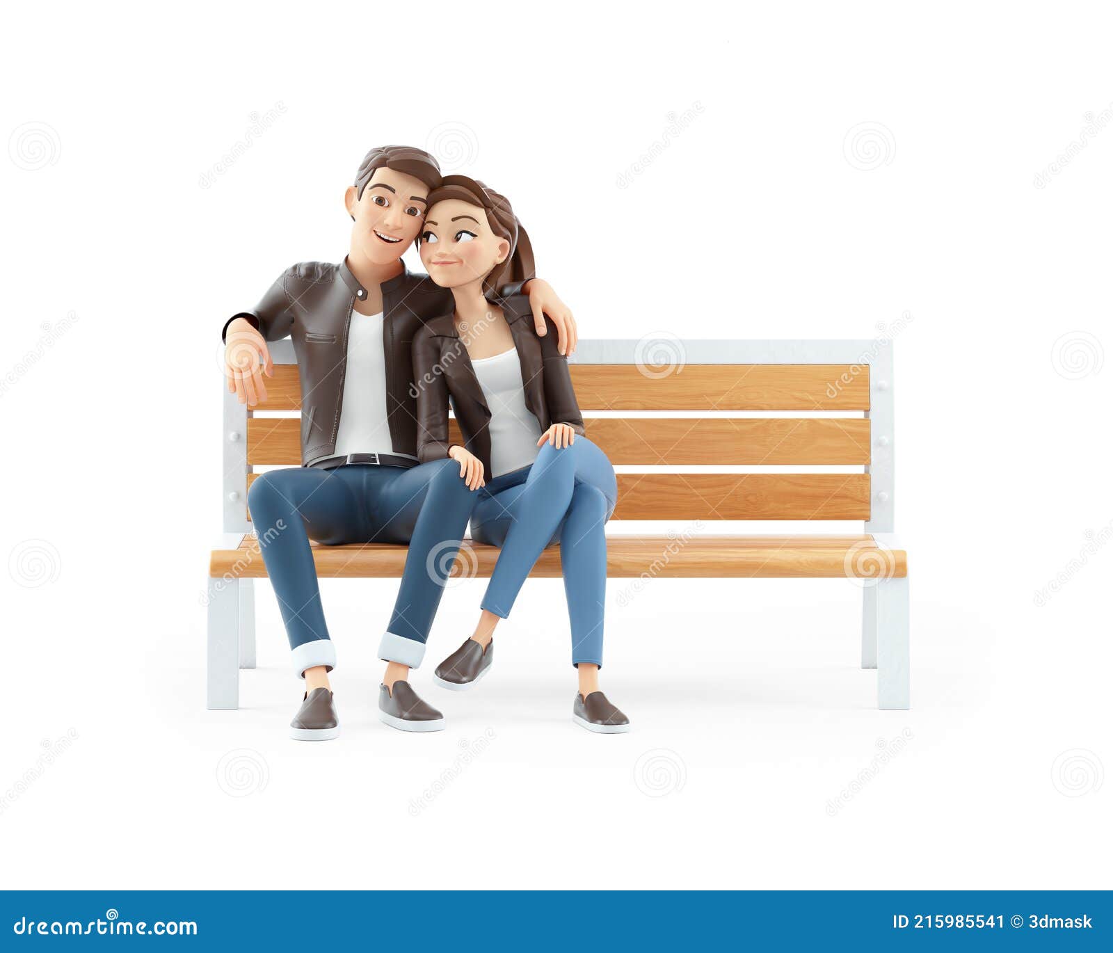 3d Cartoon Couple in Love Sitting on Public Bench Stock Illustration -  Illustration of hugging, together: 215985541