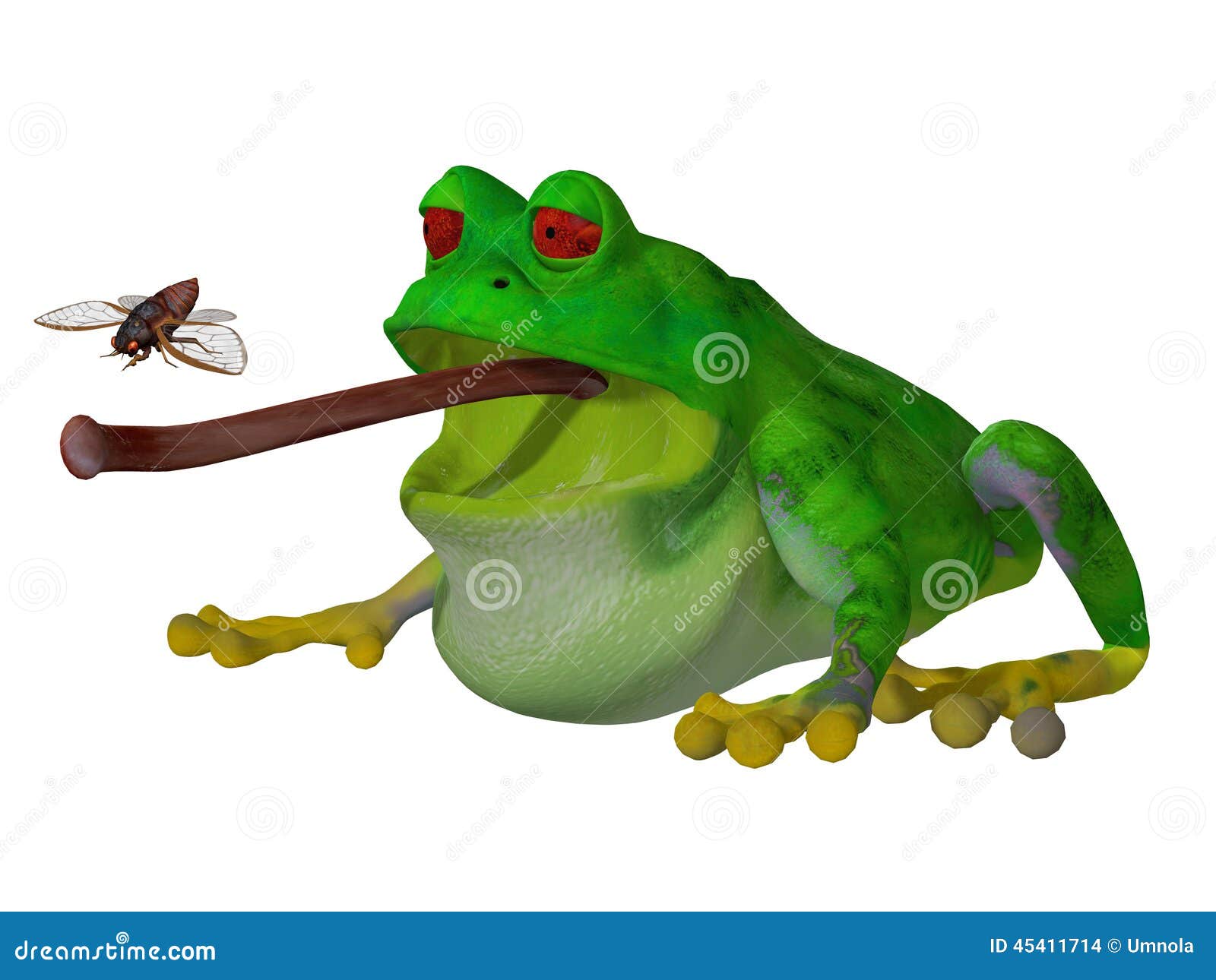 3d Cartoon Frog Catching a Fly Stock Illustration - Illustration