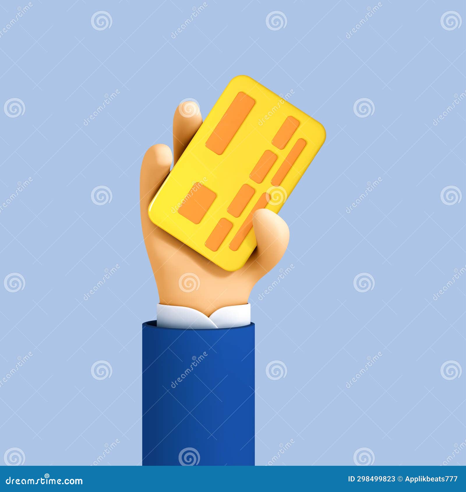3D Cartoon Hand of Businessman Holds Debit or Credit Card. Concept of