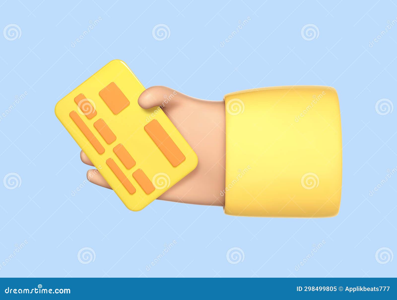 3D Cartoon Hand Holds Debit or Credit Card. Concept of Contactless
