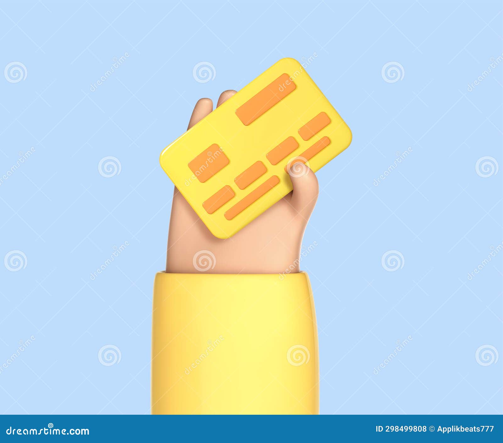 3D Cartoon Hand Holds Debit or Credit Card. Concept of Contactless
