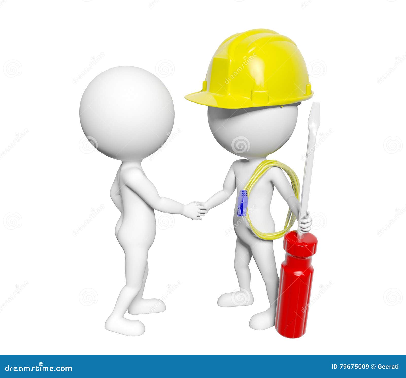 3D Cartoon Man Shaking Hand with 3D Cartoon Engineer, Conceptual Image