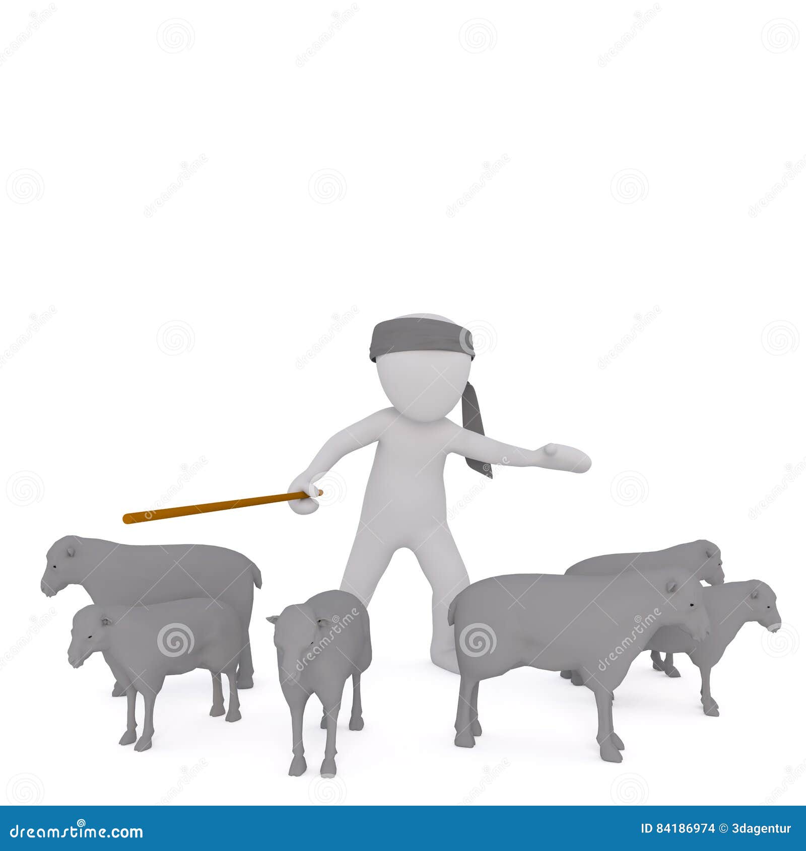 3d cartoon shepherd or herder with his sheep