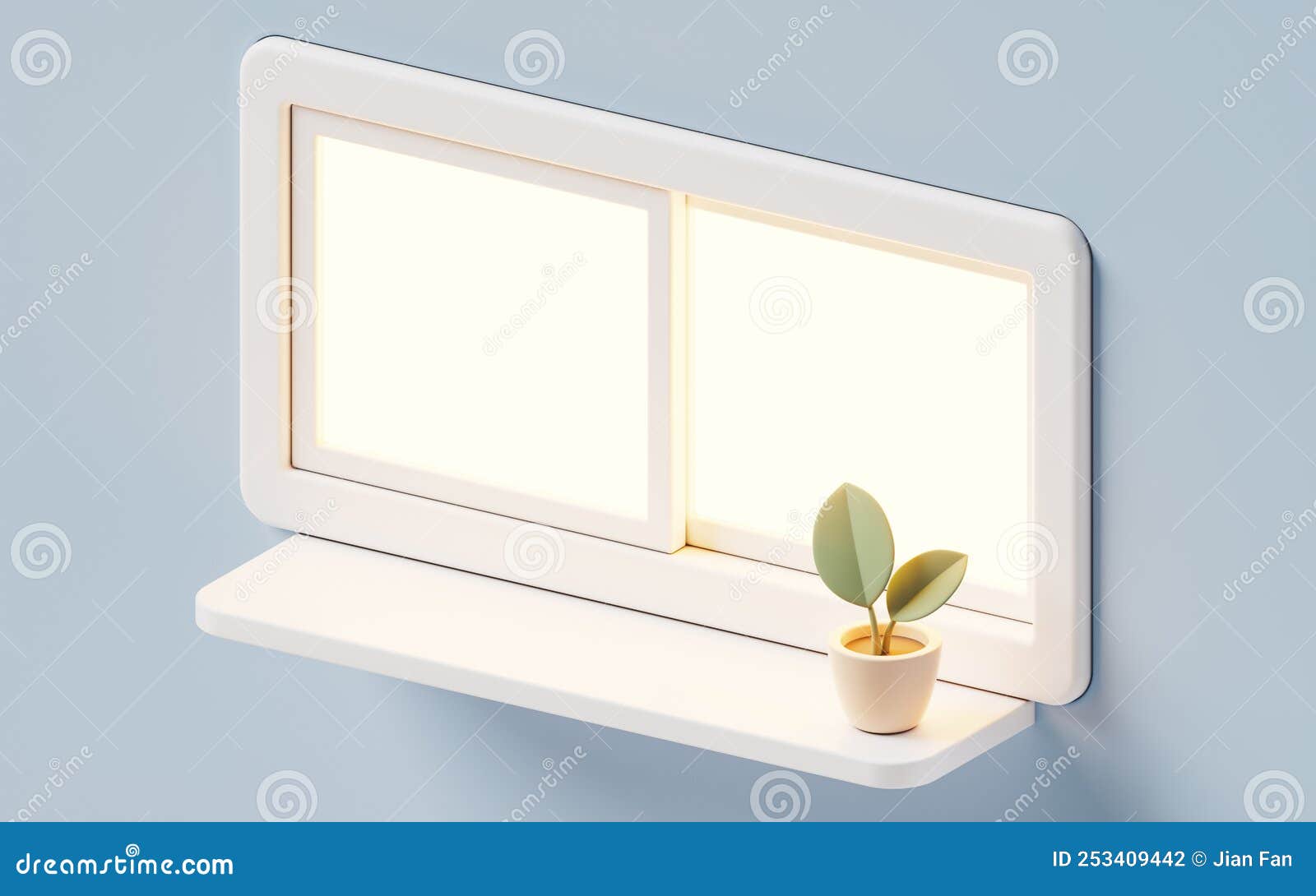 3D Cartoon Style Windowsill with Green Plant, 3d Rendering Stock