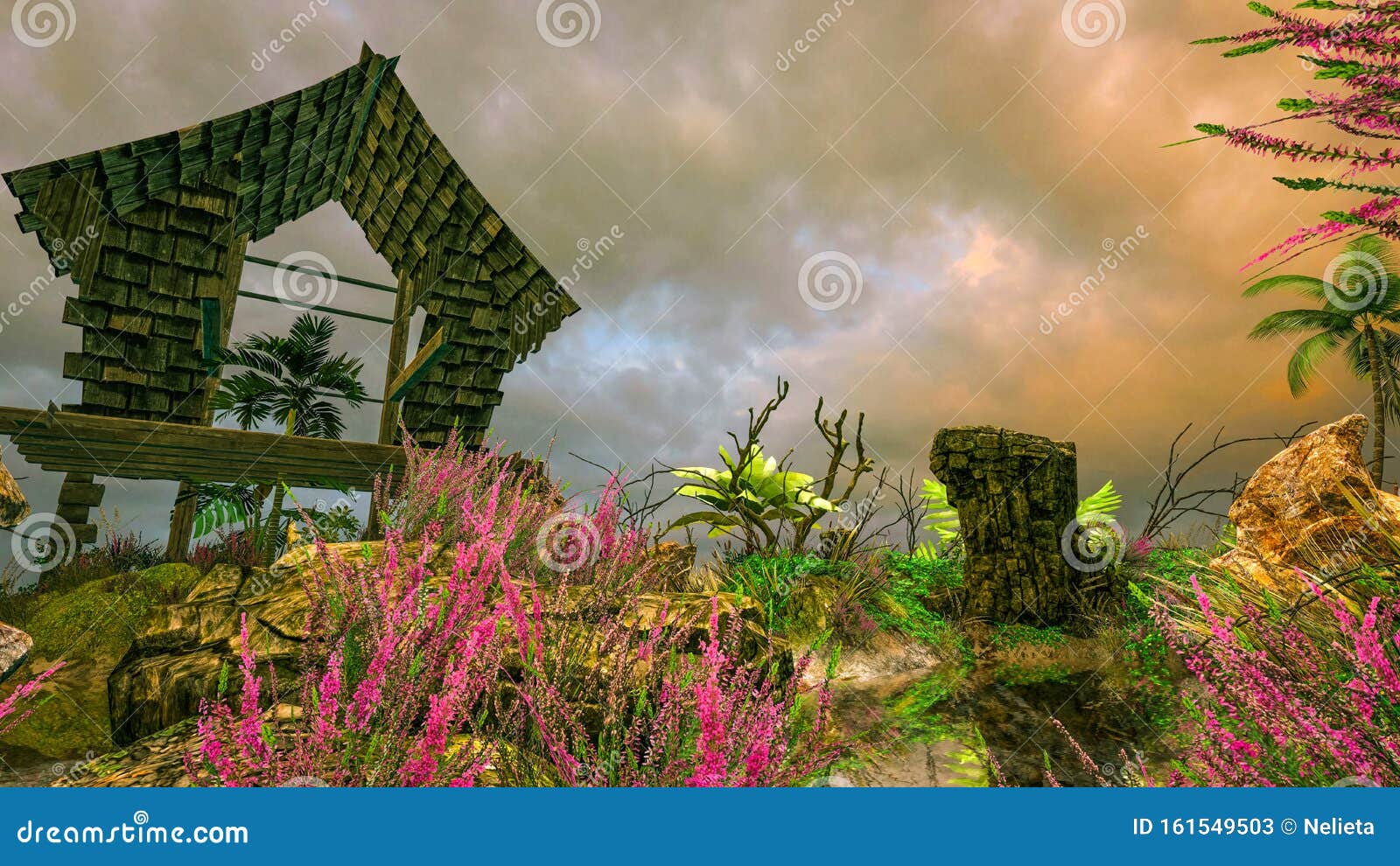 3D CG Ruins in Nature Background Stock Illustration Illustration of computer, water: 161549503