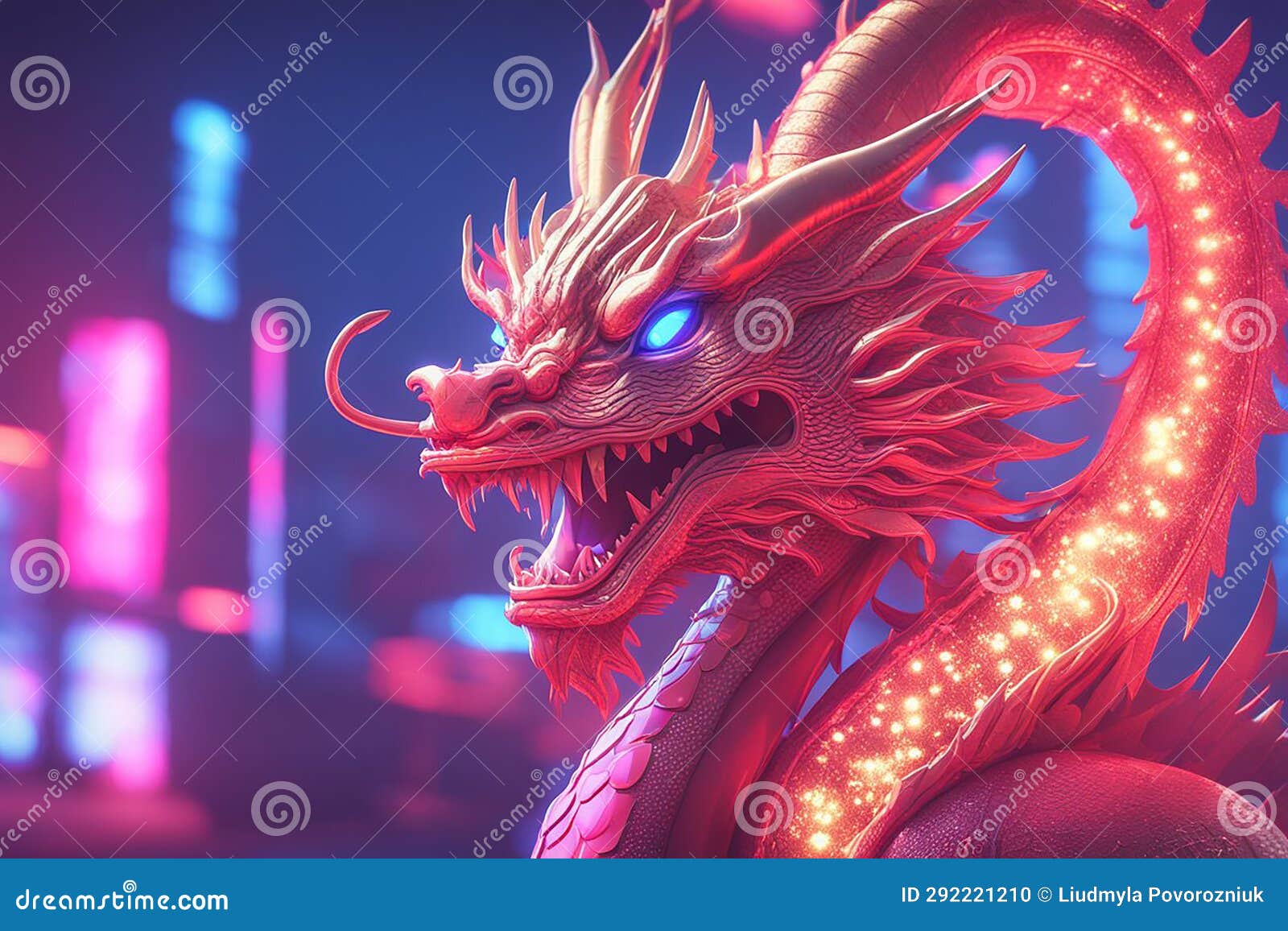 portrait view fo Chinese colorful dragon. 3d illustration. (ai