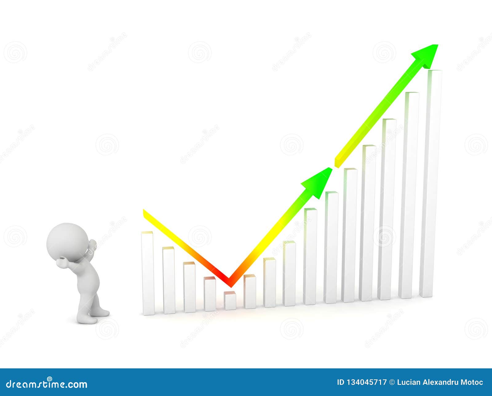 3d Character Looking At Chart Going Down Then Up Stock Illustration Illustration Of White People
