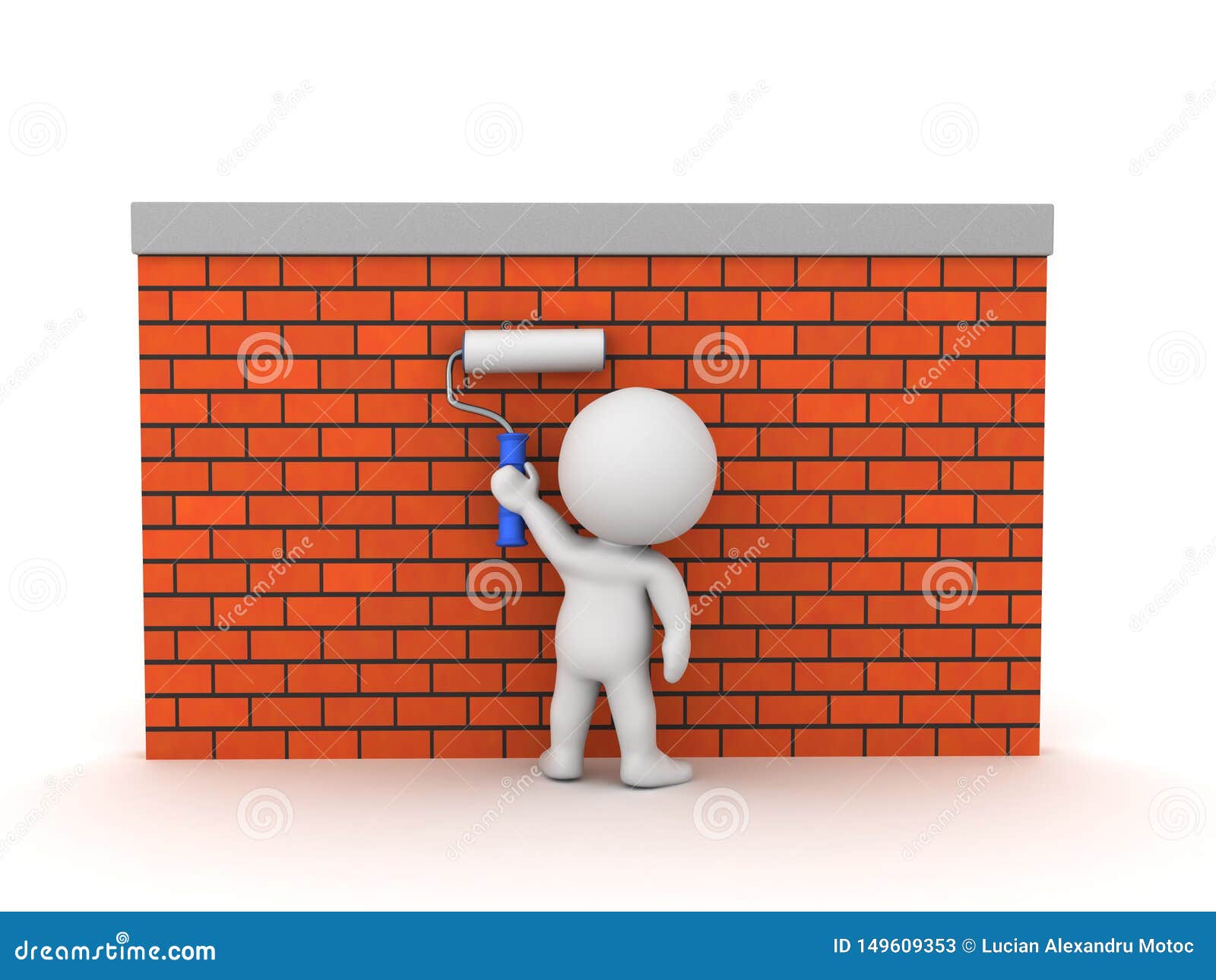 3D Character Painting Over Brick Wall Stock Illustration Illustration