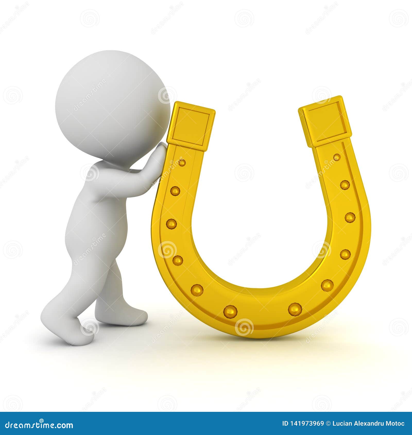 3d Character Pushing Golden Horseshoe Stock Illustration Illustration