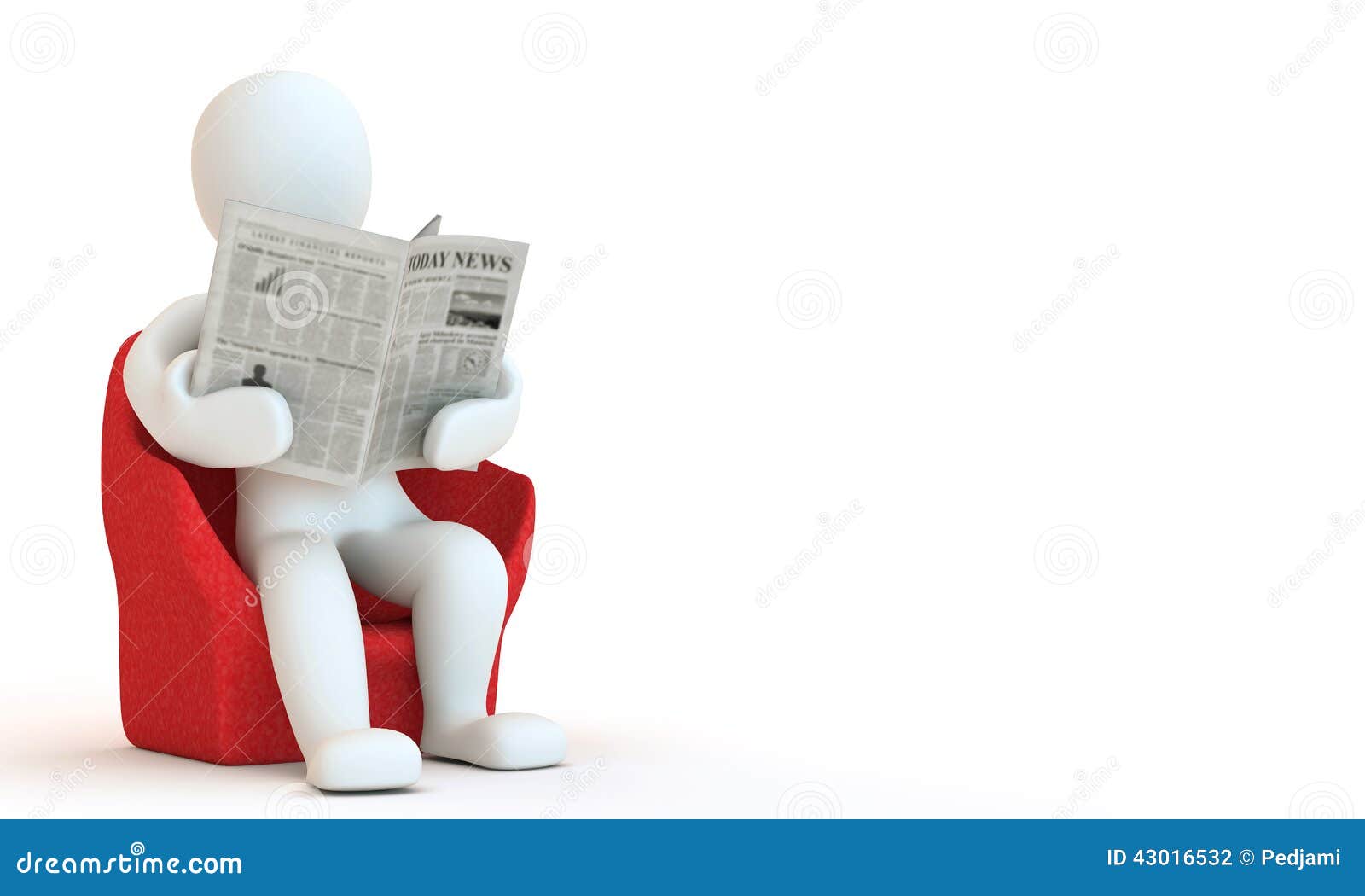 3D character reding newspaper, 3D render