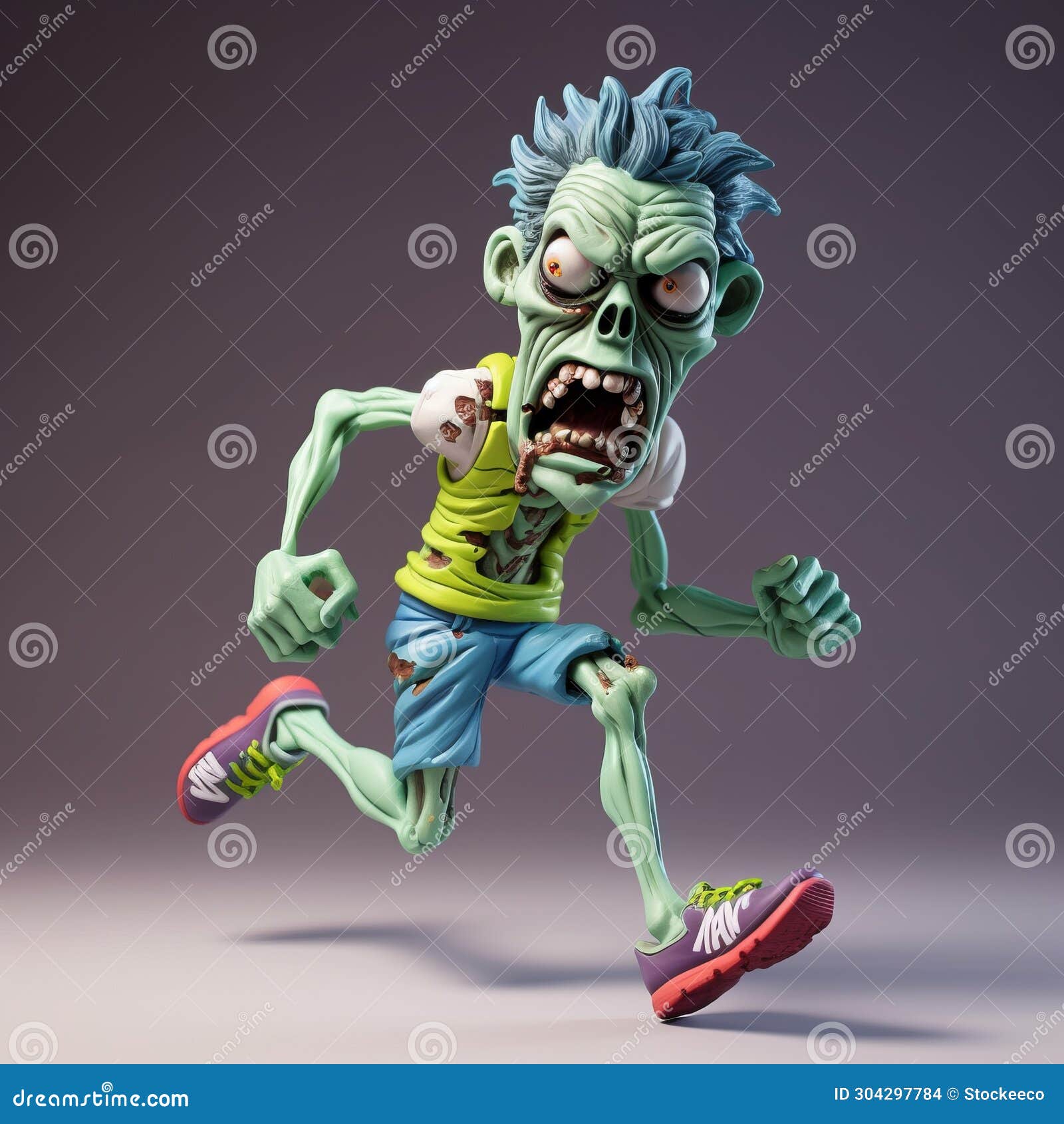 colorful 3d zombie runner: edgy caricatures and grotesque sculpting