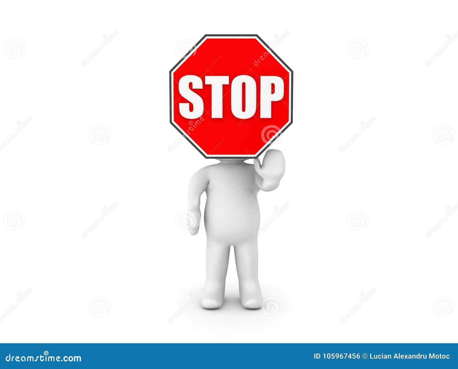 3D Character with Stop Sign for a Head Stock Illustration