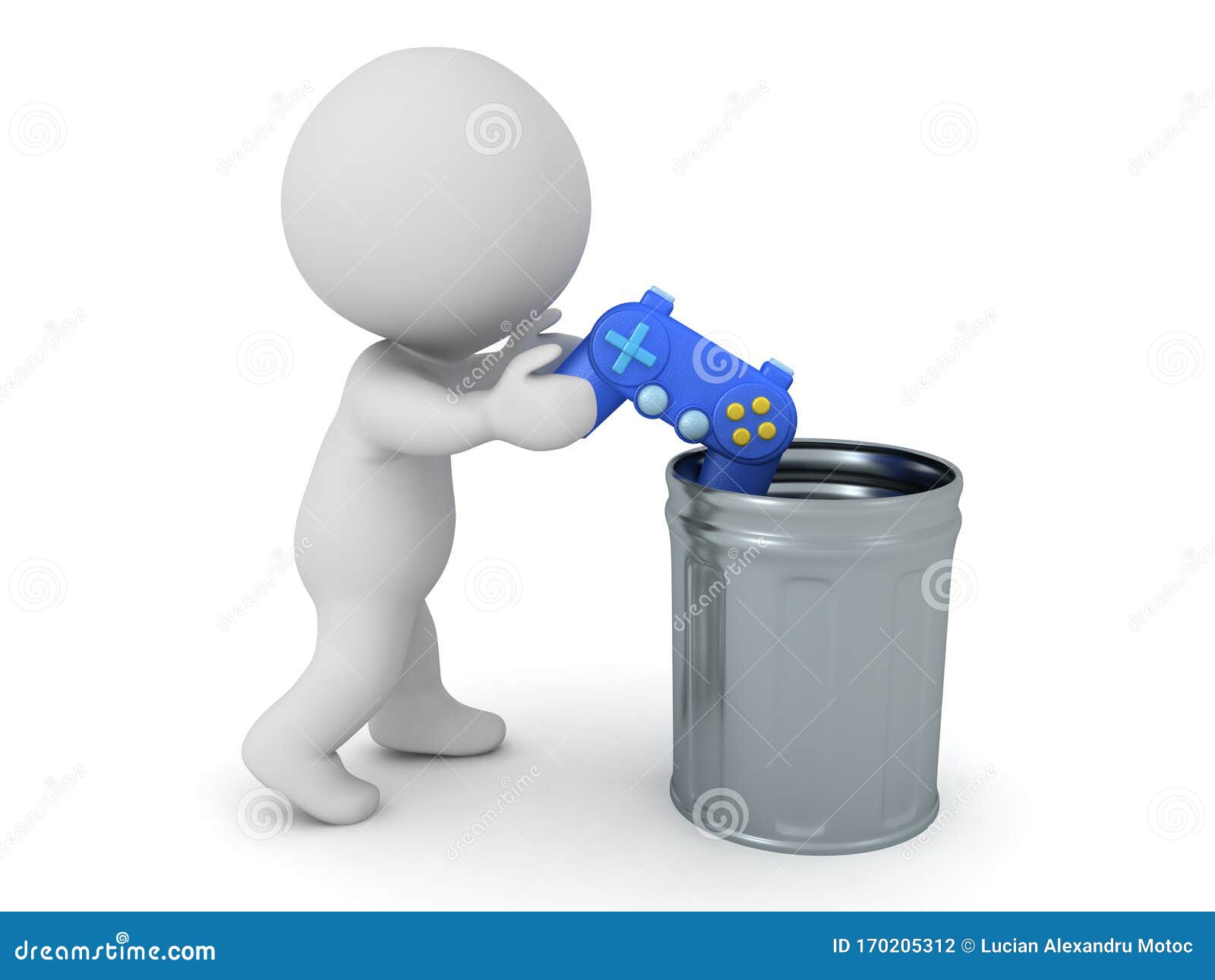 3D Character Throwing Video Game Controller in the Trash Stock Illustration Illustration of