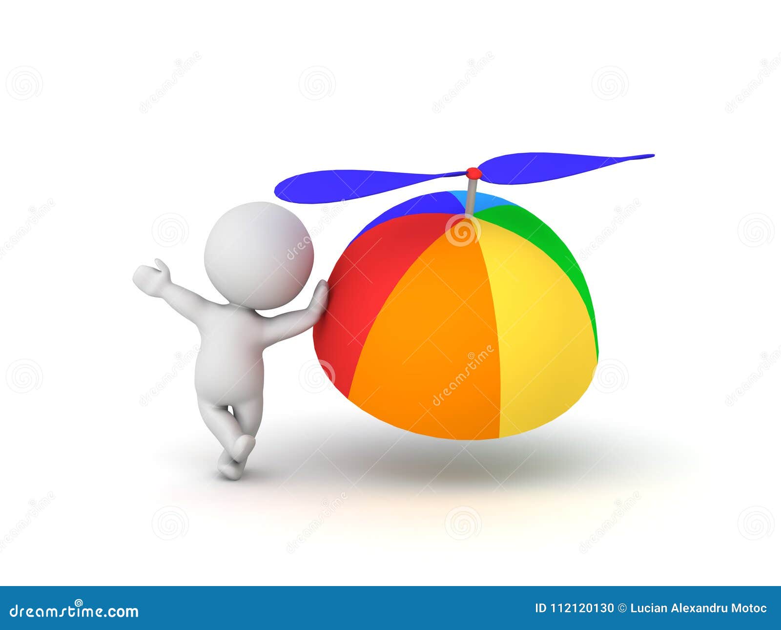 3D Character Waving and Leaning on Big Propeller Hat Stock Illustration