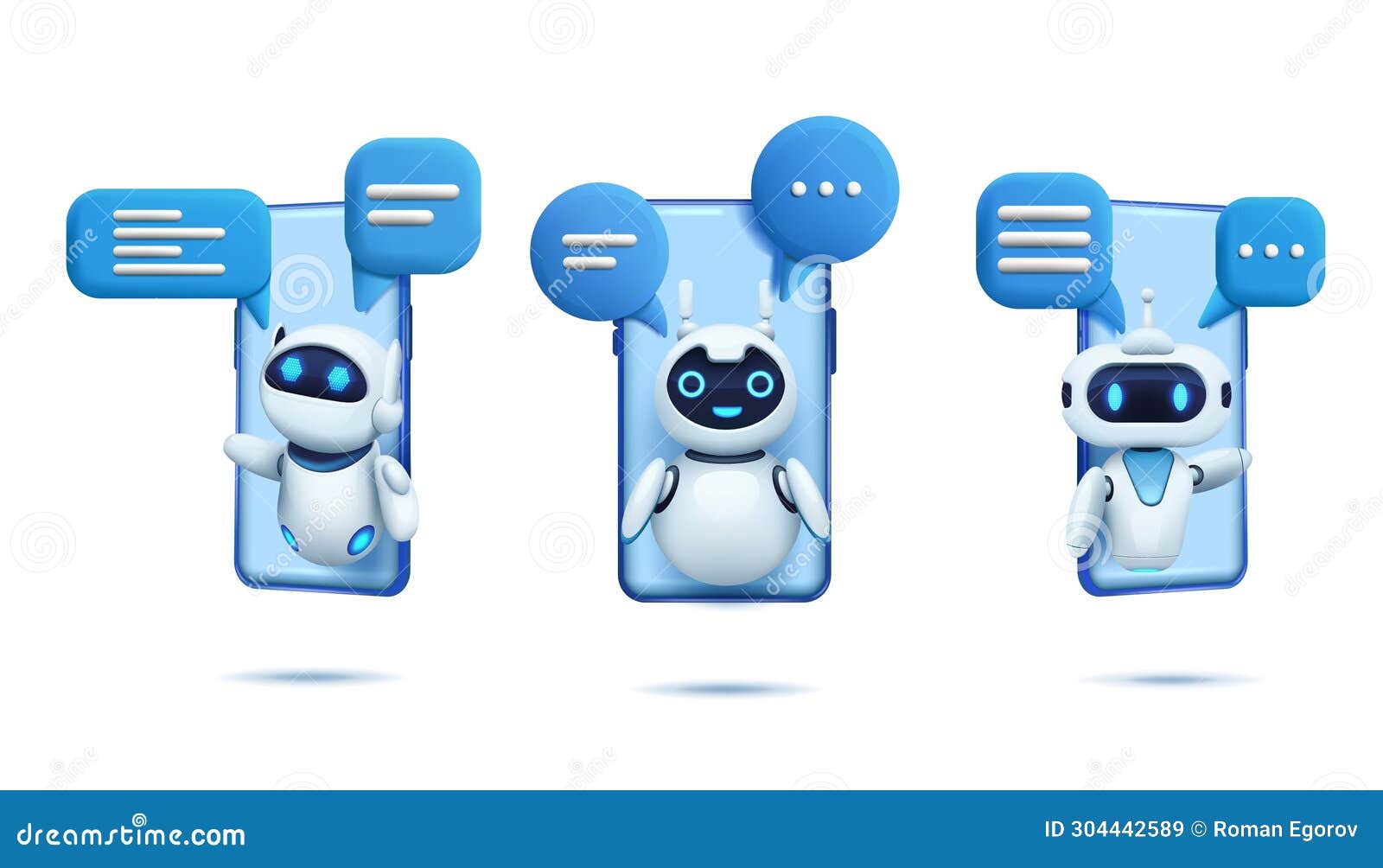 3d chat bot. ai robot with speech bubbles on smartphone screen, artificial chatbot icon, gpt customer service support