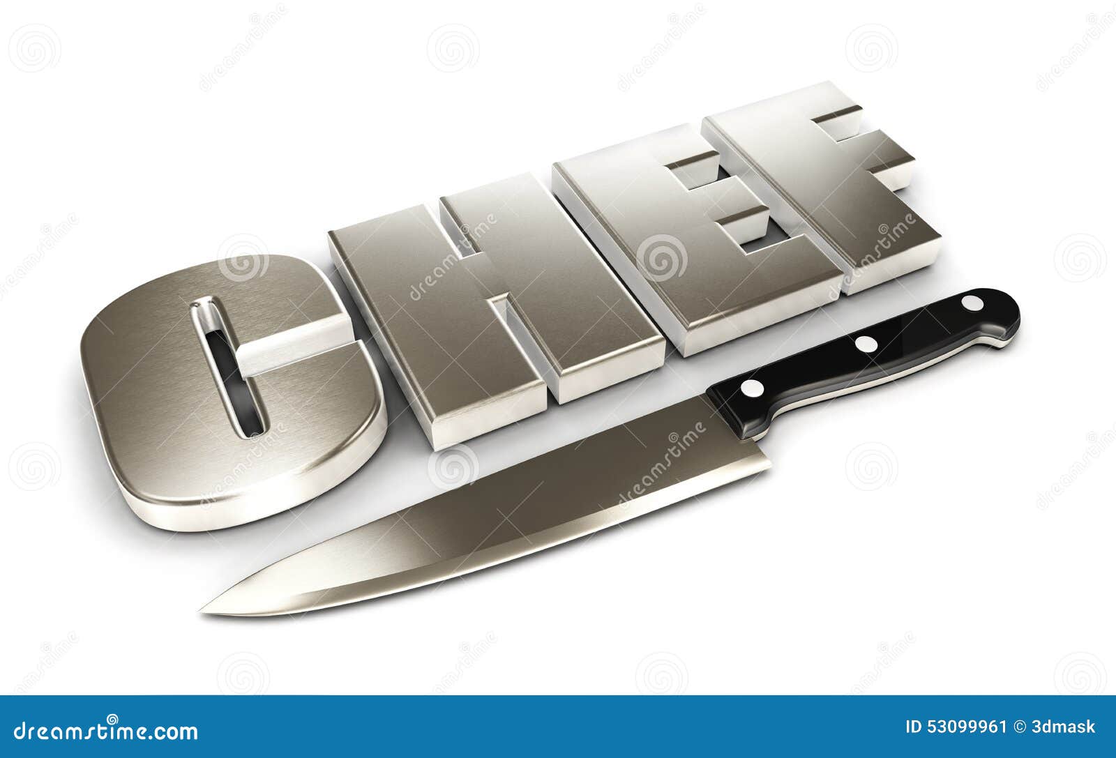 3d Chef Word And Kitchen Knife Stock Illustration Illustration of