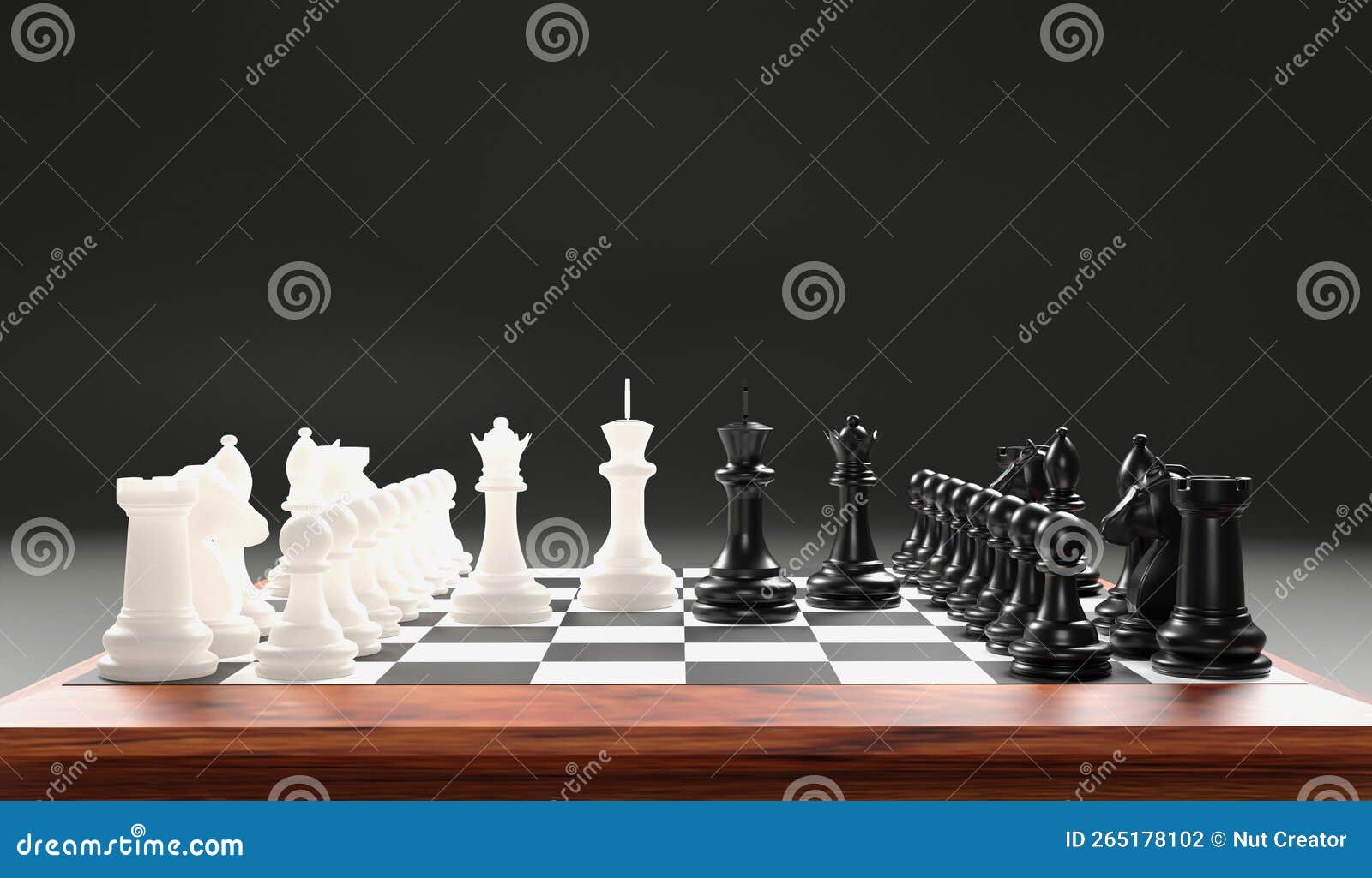 3D Chess Board Game Lineup Closeup and Space Black Background for Copy  Space Stock Illustration - Illustration of thinking, hobby: 265178102