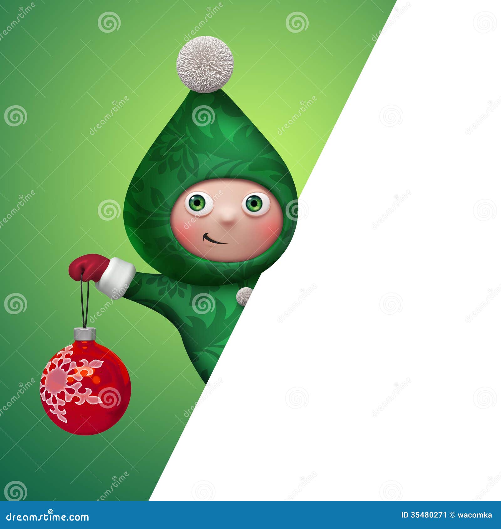 3d Christmas Elf Toy Character Holding Ball Stock 