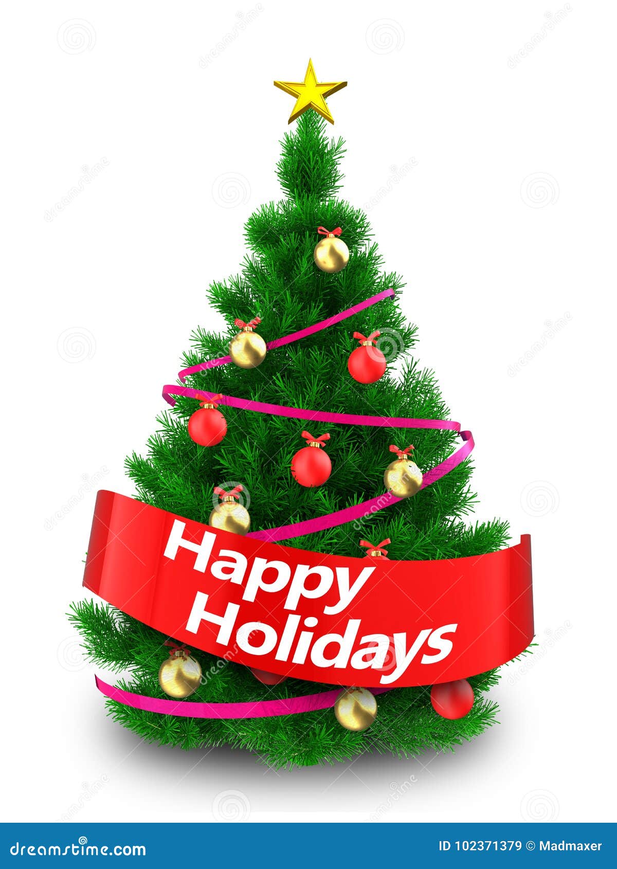 3d christmas tree with happy holidays sign