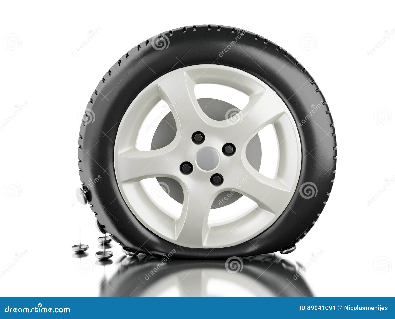 3d Close up of flat tire. stock illustration. Illustration of damage