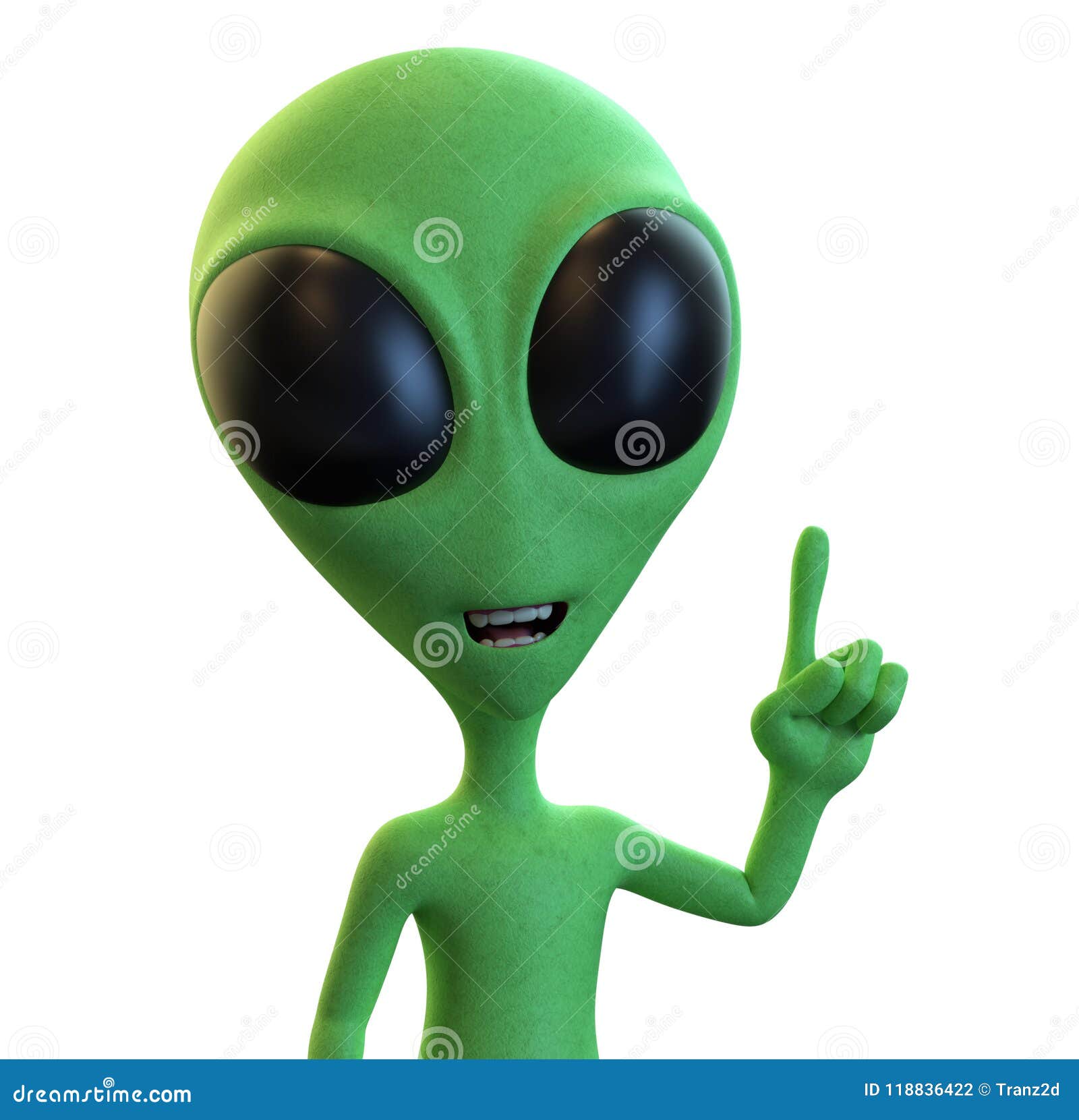green cartoon alien has an idea or solution