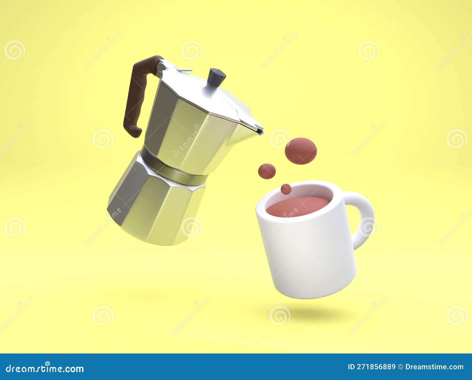 3D Coffee Set. Coffee Cup with Moka Pot Stock Illustration