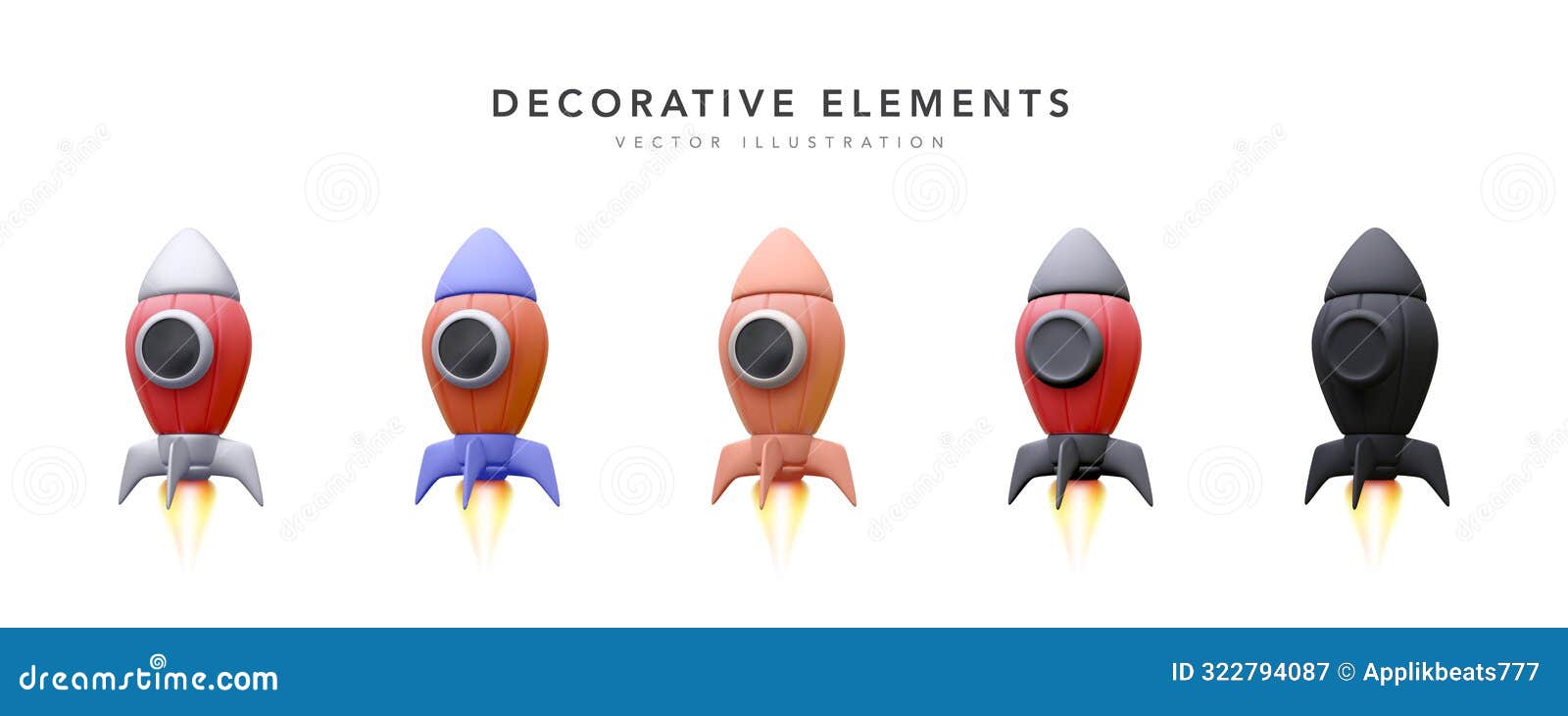 3d Colour Rocket Set. Realistic Space Ship Isolated on a White ...