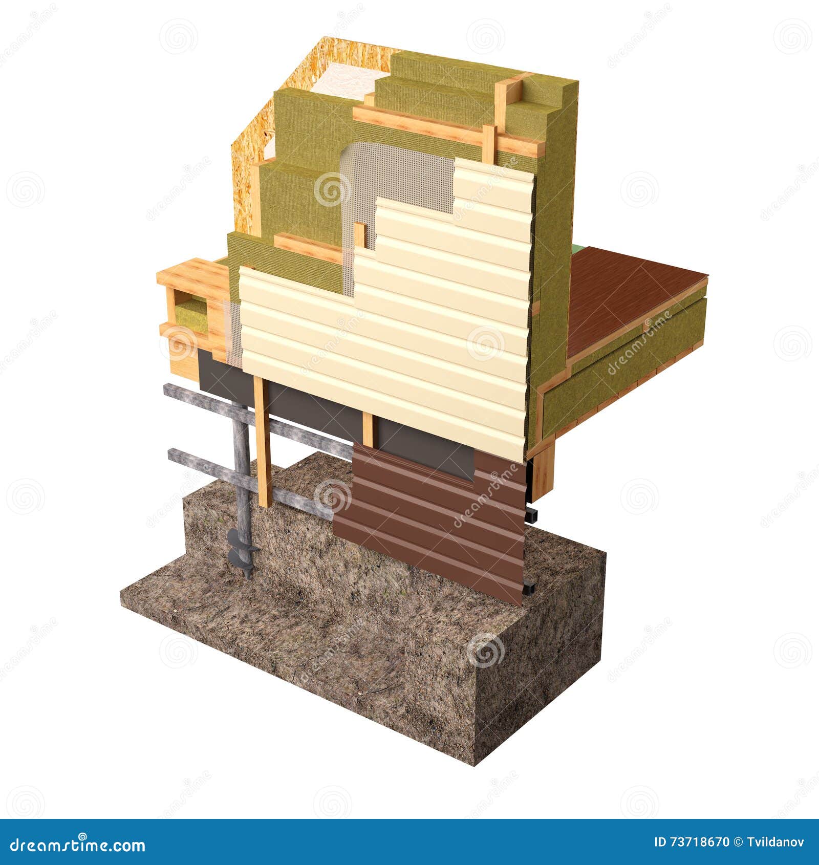 3d Conceptual Image Of Insulation And Building Construction Frame