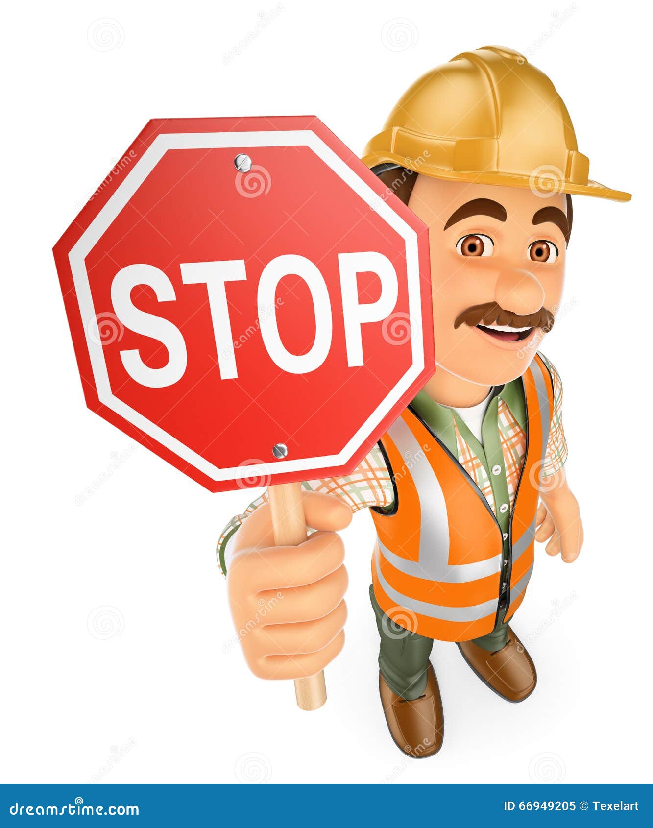 3D Construction Worker with a Stop Signal Stock Illustration