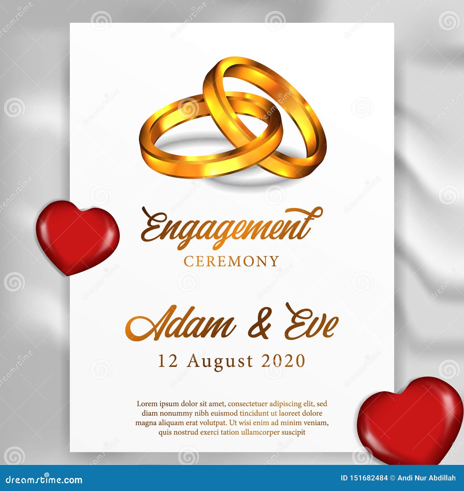 d couple golden ring poster template engagement ceremony party invitation red hearth white texture blanket 151682484