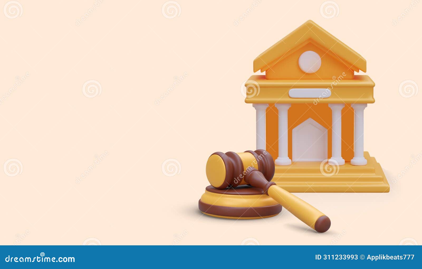 3d court building and judges wooden gavel with stand. sentencing