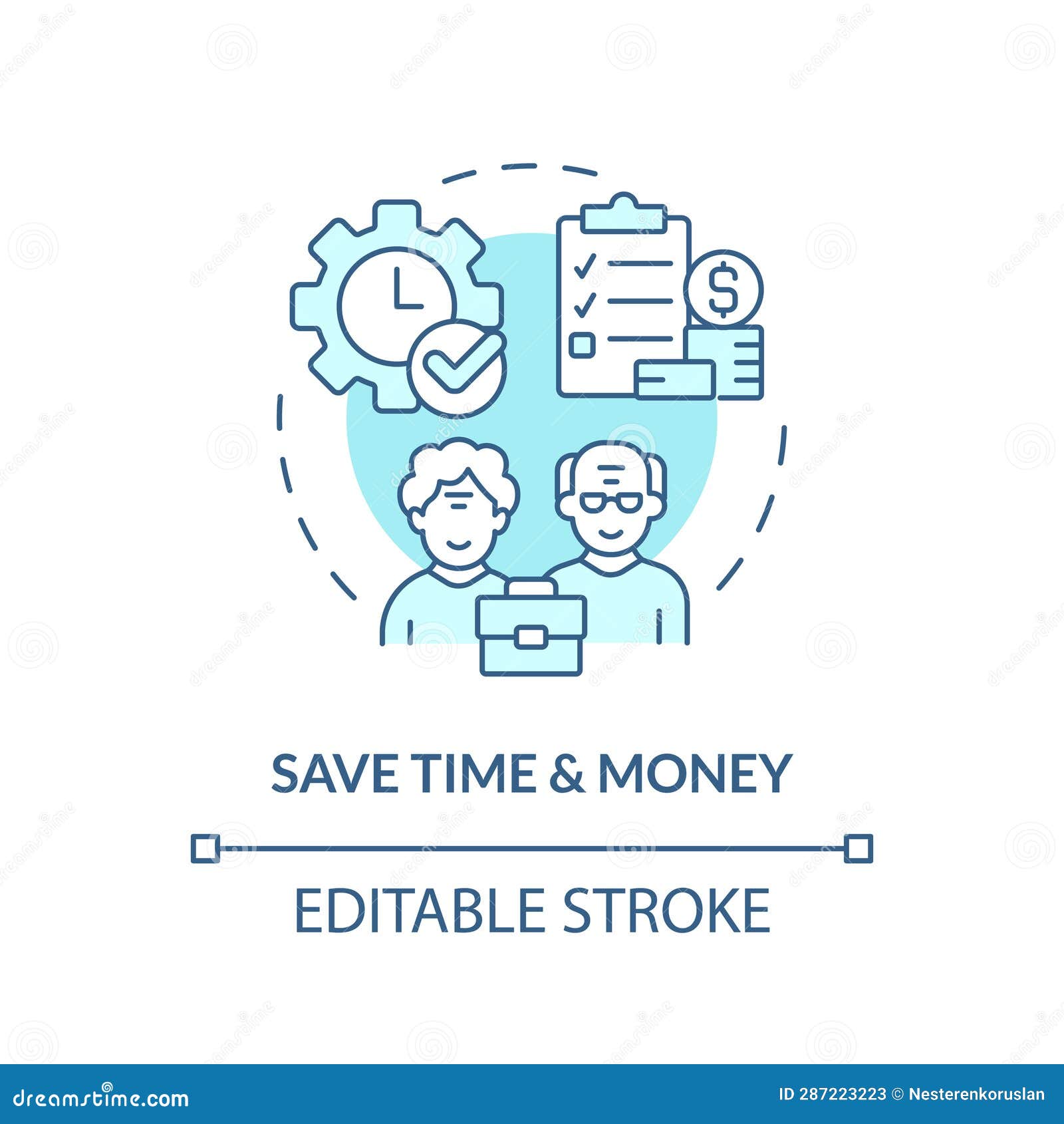 2d customizable save time and money blue icon concept