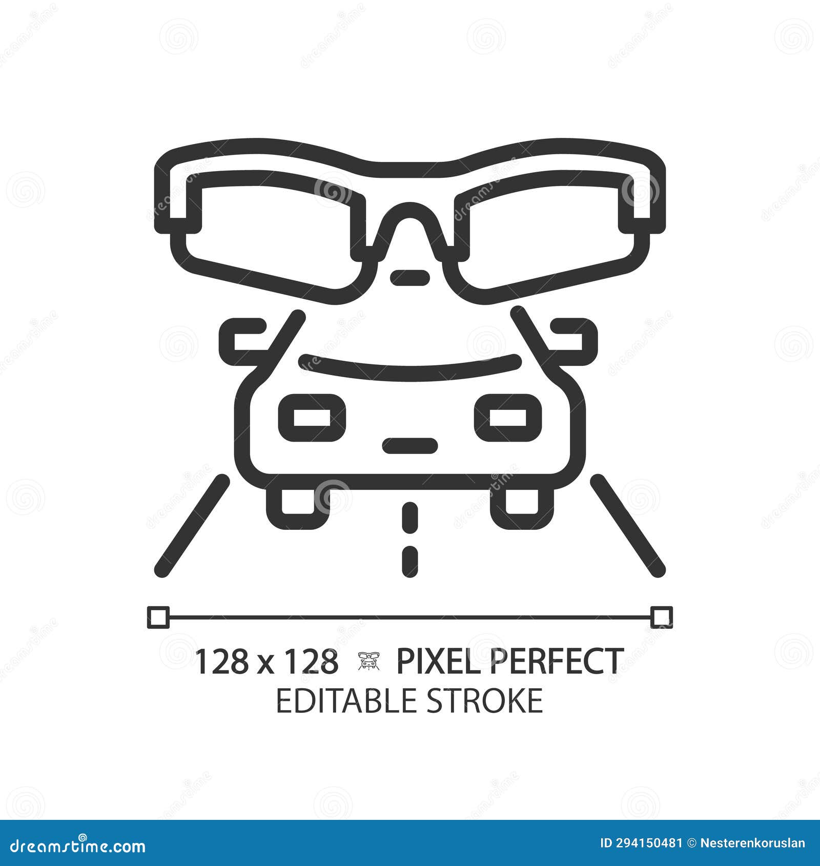 2D Customizable Thin Linear Black Car and Eyeglasses Icon Stock