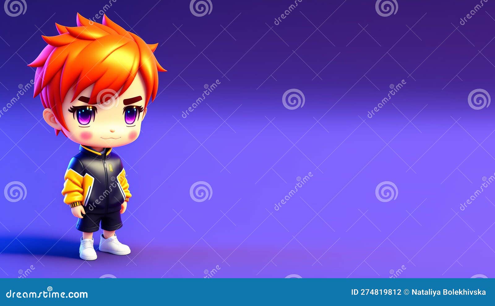 3D Cute Anime Chibi Style Boy Character Isolated on Blue Background ...