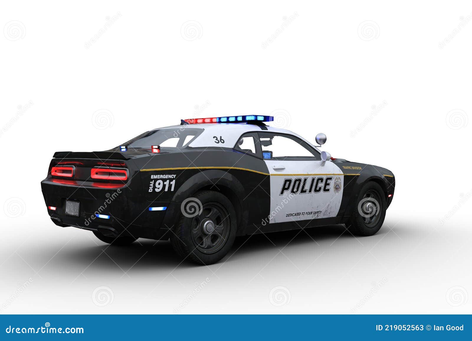 3d Darstellung Eines Schwarz-weißen Amerikanischen Polizeiautos Isoliert  Auf Weiß Stockbild - Illustration von amerikanisch, anrufbeantworter:  219052563