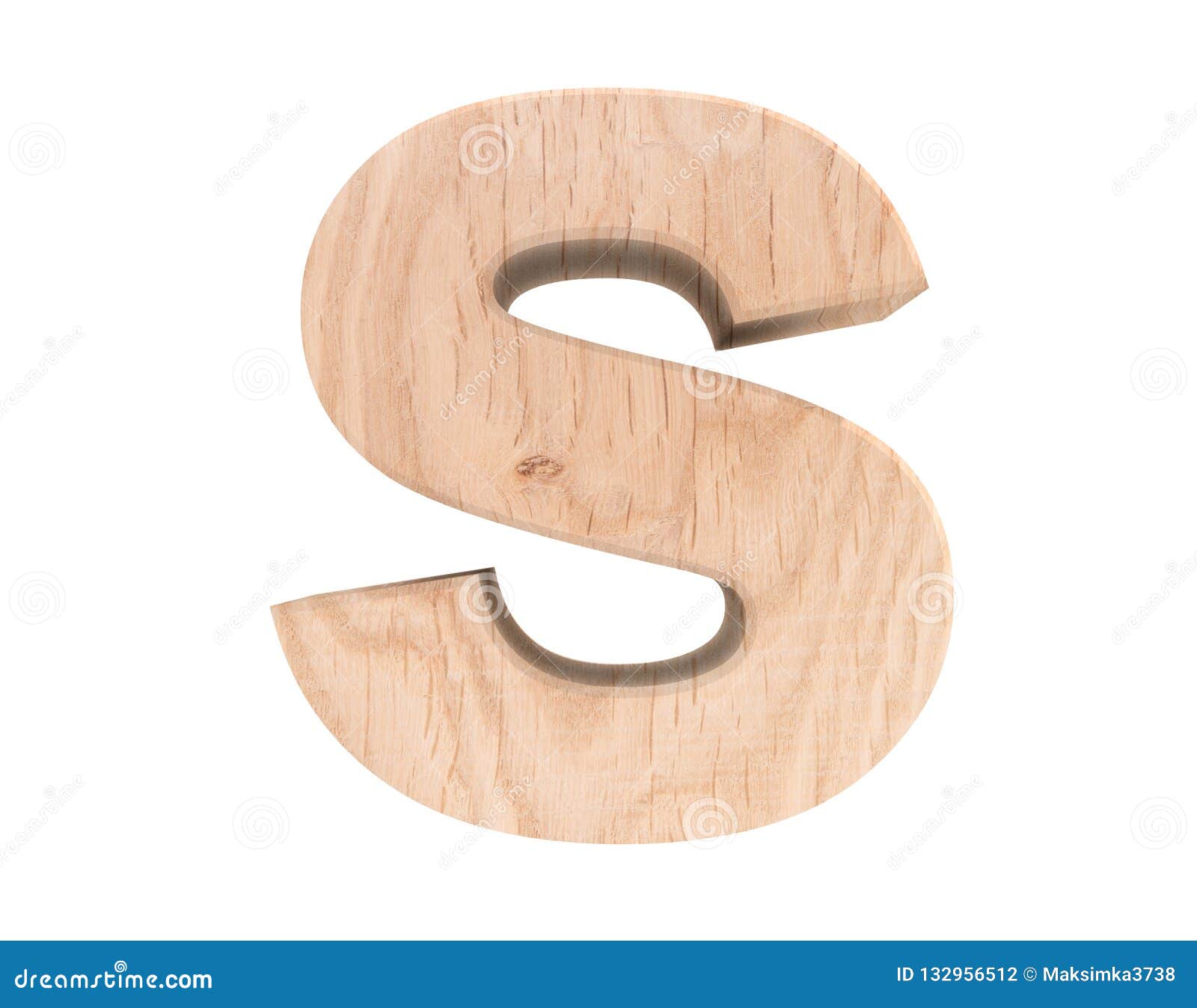 3D Decorative Wooden Alphabet, Lowercase Letter S. Stock Photo Image