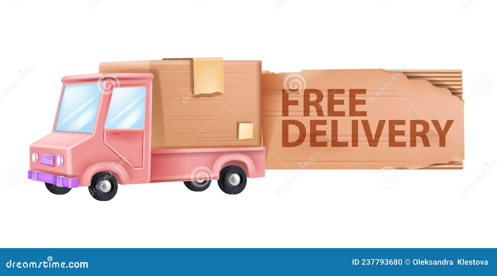 3D Delivery Car Illustration, Free Fast Shipping Logo, Vector Cargo Service  Van, Pink Truck, Cardboard Box. Stock Vector - Illustration of food,  business: 237793680