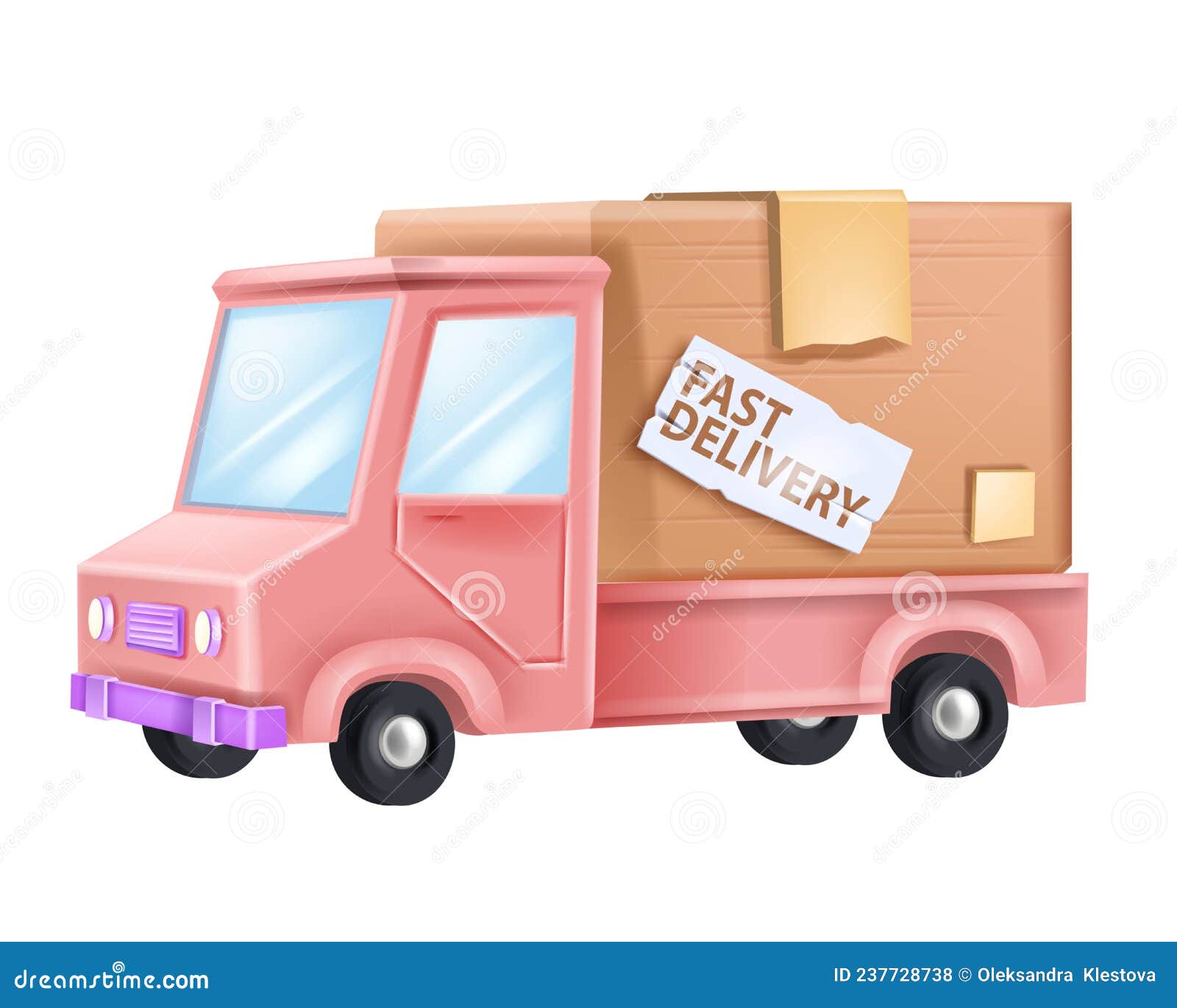 3D Delivery Car Illustration, Vector Cargo Service Van, Pink Truck,  Cardboard Box, Fast Free Shipping. Stock Vector - Illustration of online,  lorry: 237728738