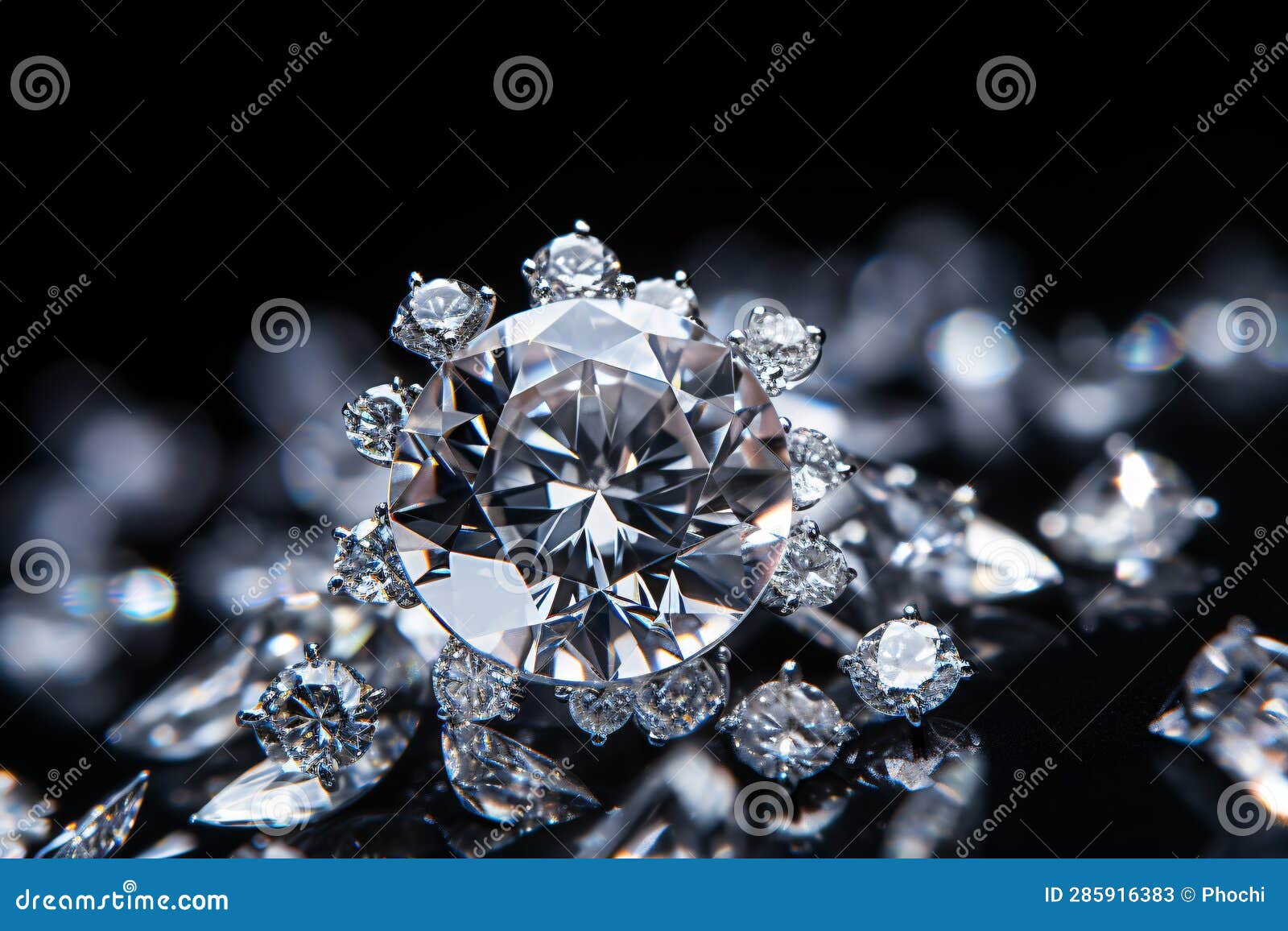 .3d diamond cluster on black background