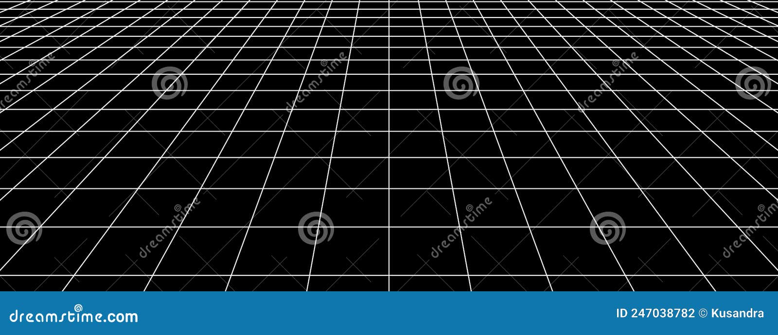 3d digital black and white one point perspective grid wireframe