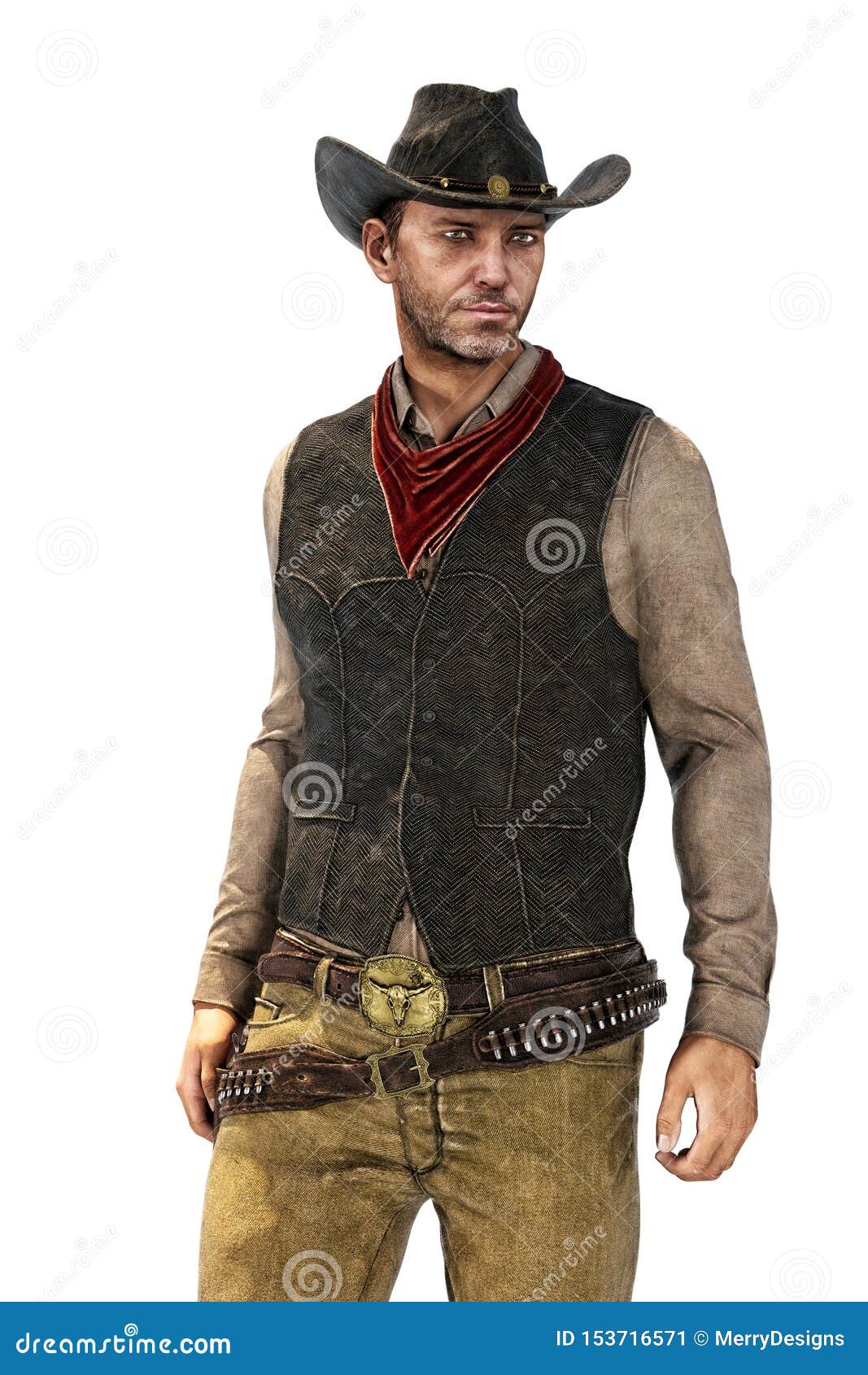 Mature Western Cowboy Isolated 