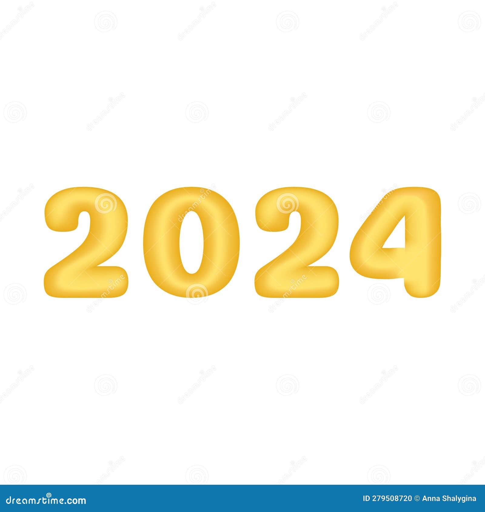 2024 3D Digits Vector. Golden Number 2024 Isolated on White Background