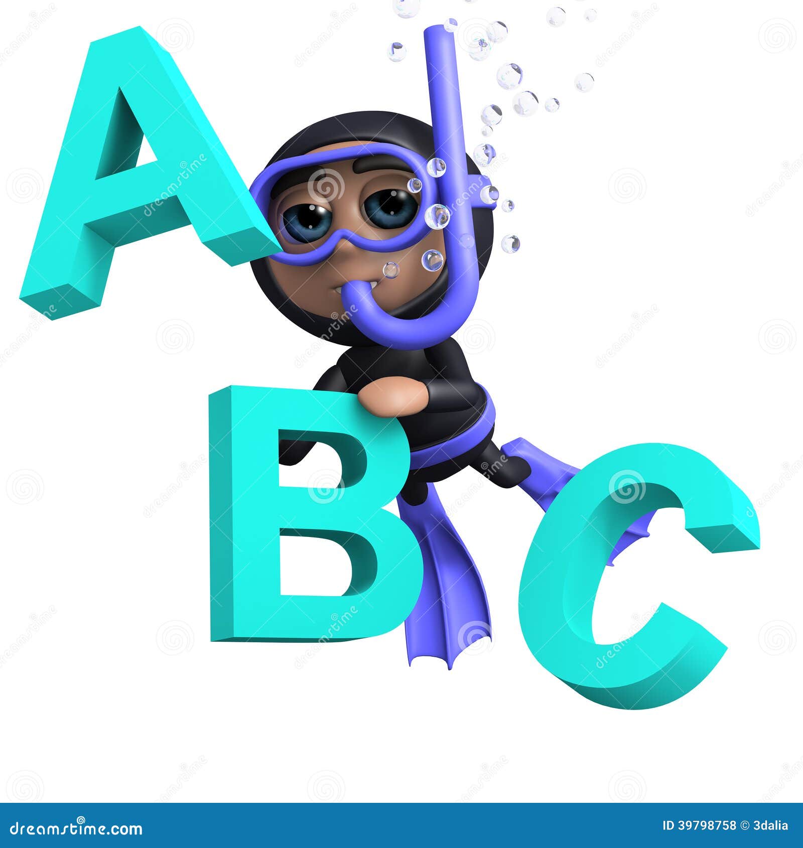 3d Diver Teaches the Alphabet Stock Illustration Illustration of