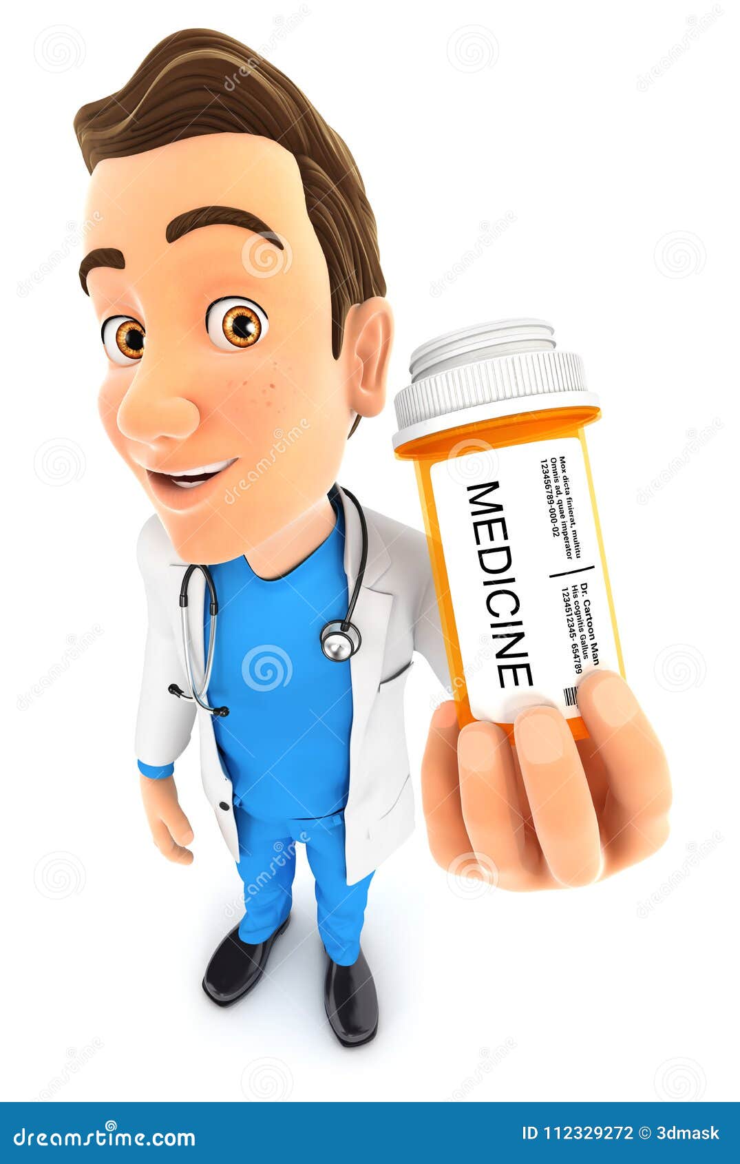 3d Doctor Holding Medicine Pills Bottle Stock Illustration ...