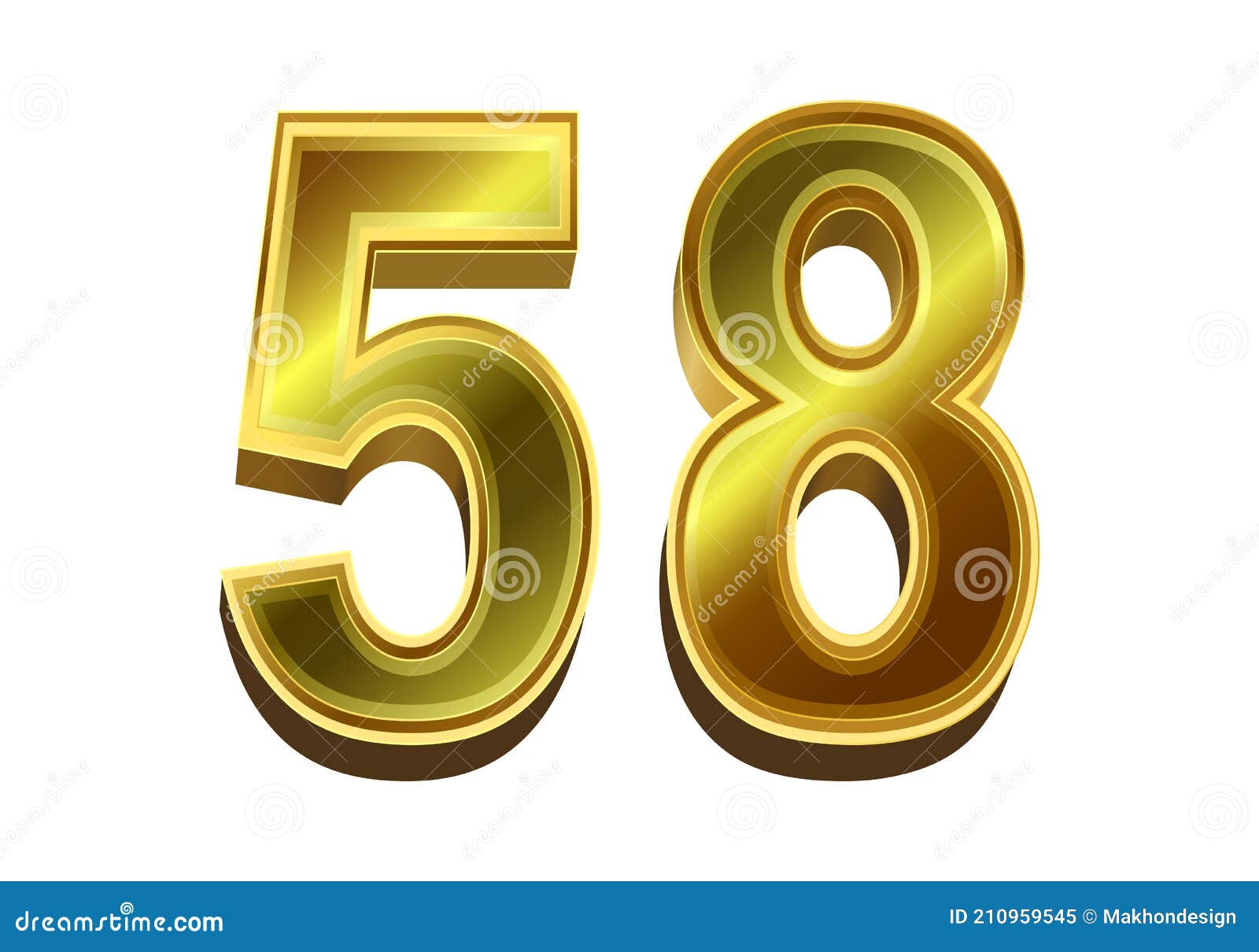 3d Dorado Número 58 Aislado Sobre Fondo Blanco Ilustración del Vector